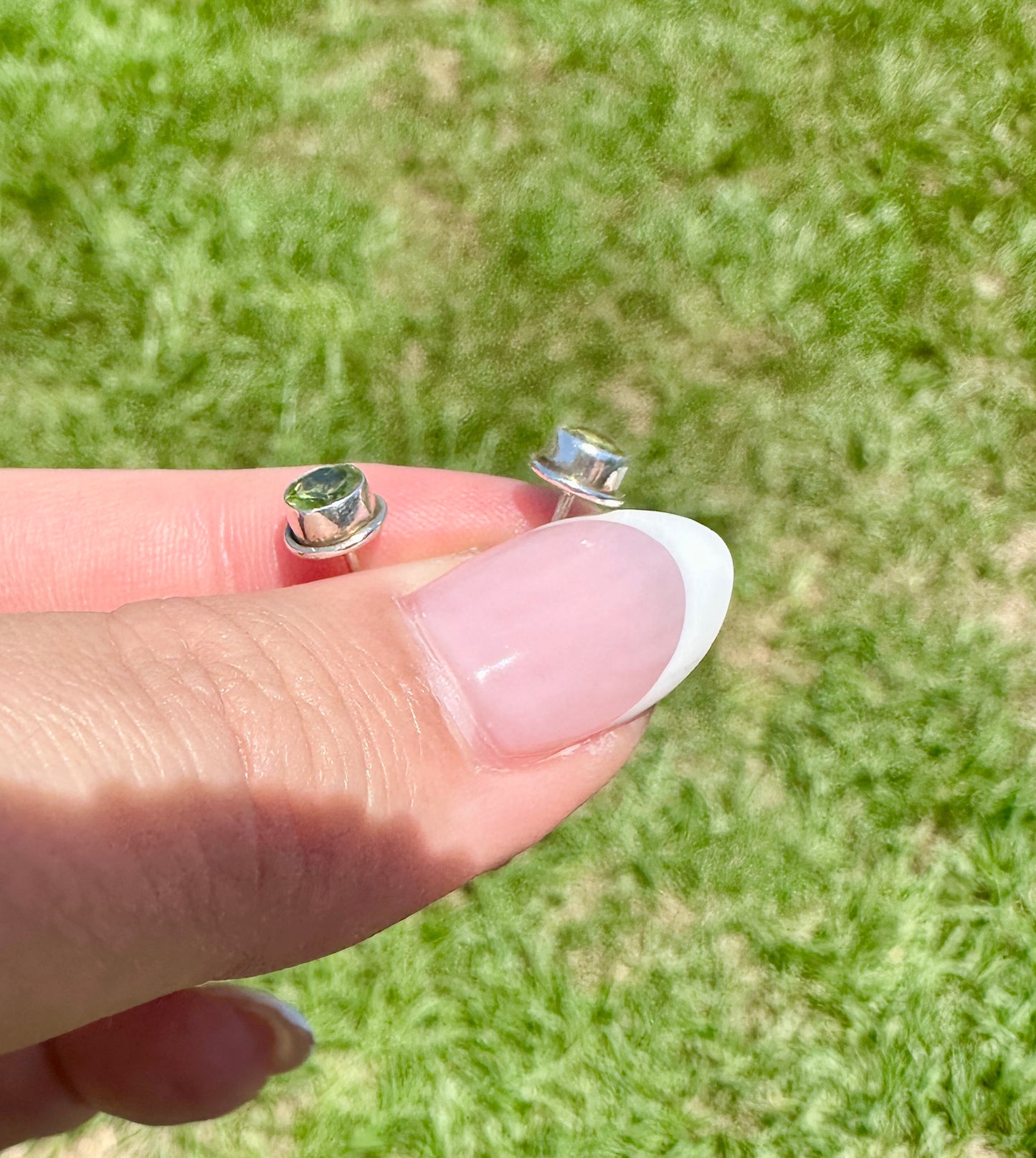 Peridot Sterling Silver Stud Earrings, August Birthstone Jewelry, Green Gemstone Ring,  Minimalist Design, Fine Jewelry