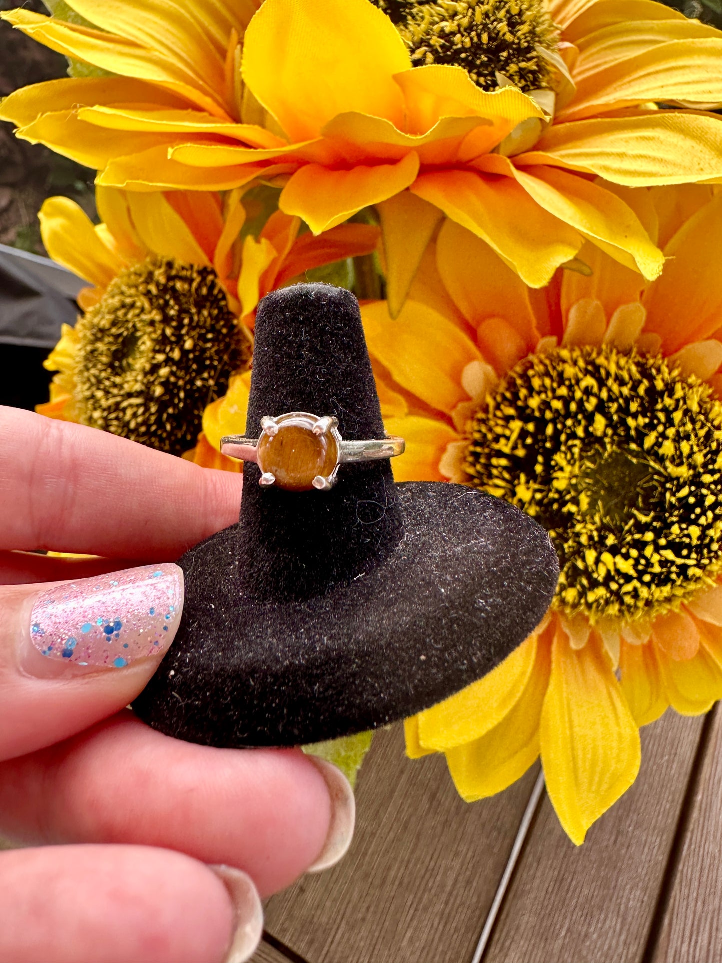 Sterling Silver Tiger's Eye Ring ā Size 9.25 ā Unique Gemstone Jewelry for Women