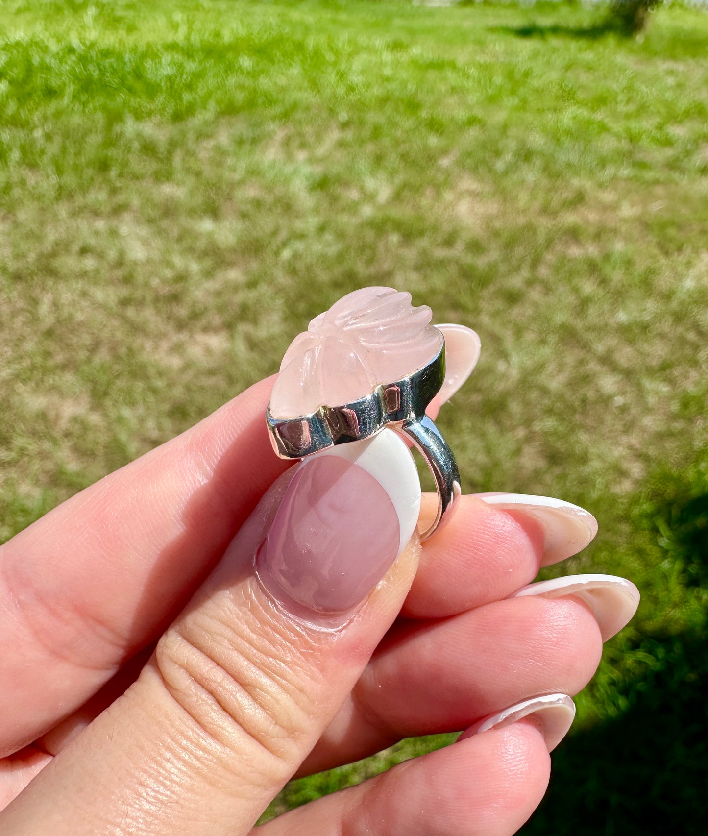 Rose Quartz - Sterling Silver Size 6 Ring