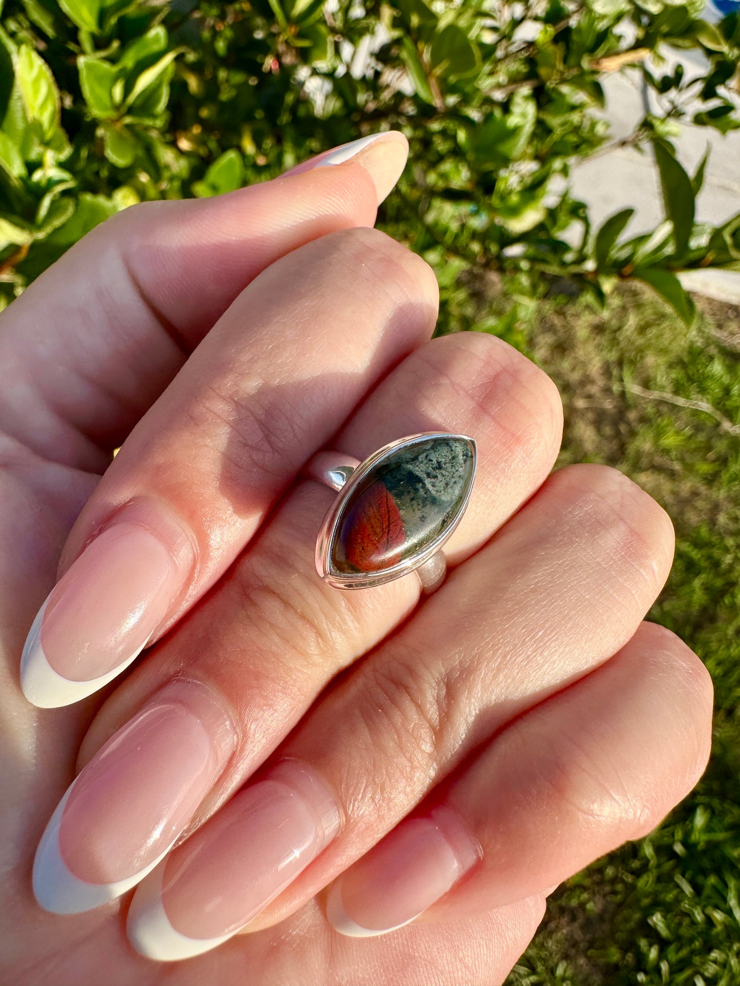 Sophisticated Size 6 Bloodstone Ring in Sterling Silver