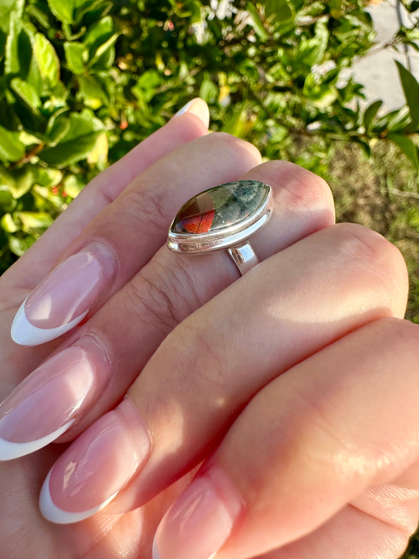 Sophisticated Size 6 Bloodstone Ring in Sterling Silver