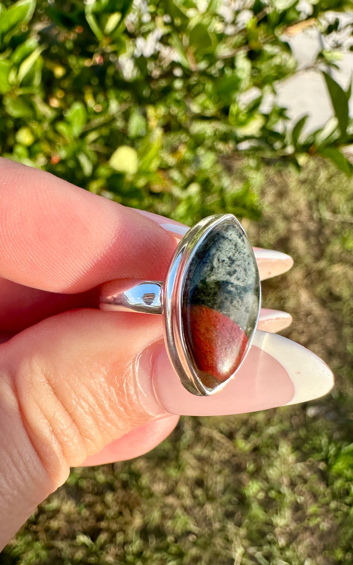 Sophisticated Size 6 Bloodstone Ring in Sterling Silver