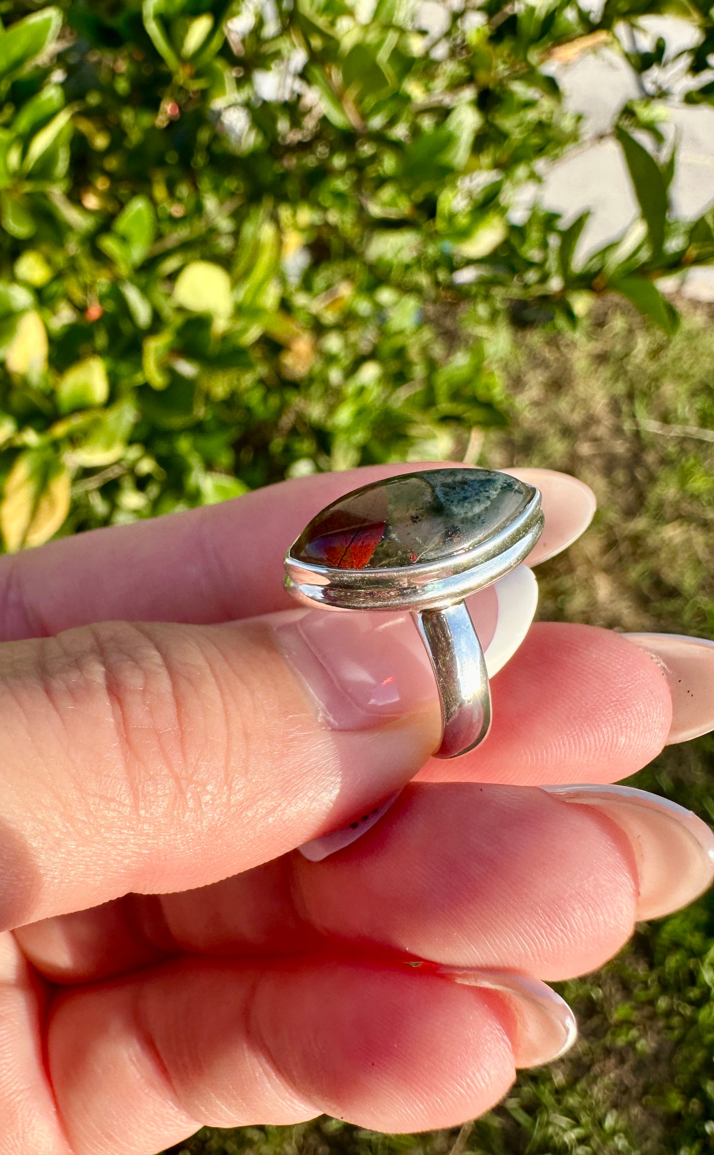 Sophisticated Size 6 Bloodstone Ring in Sterling Silver