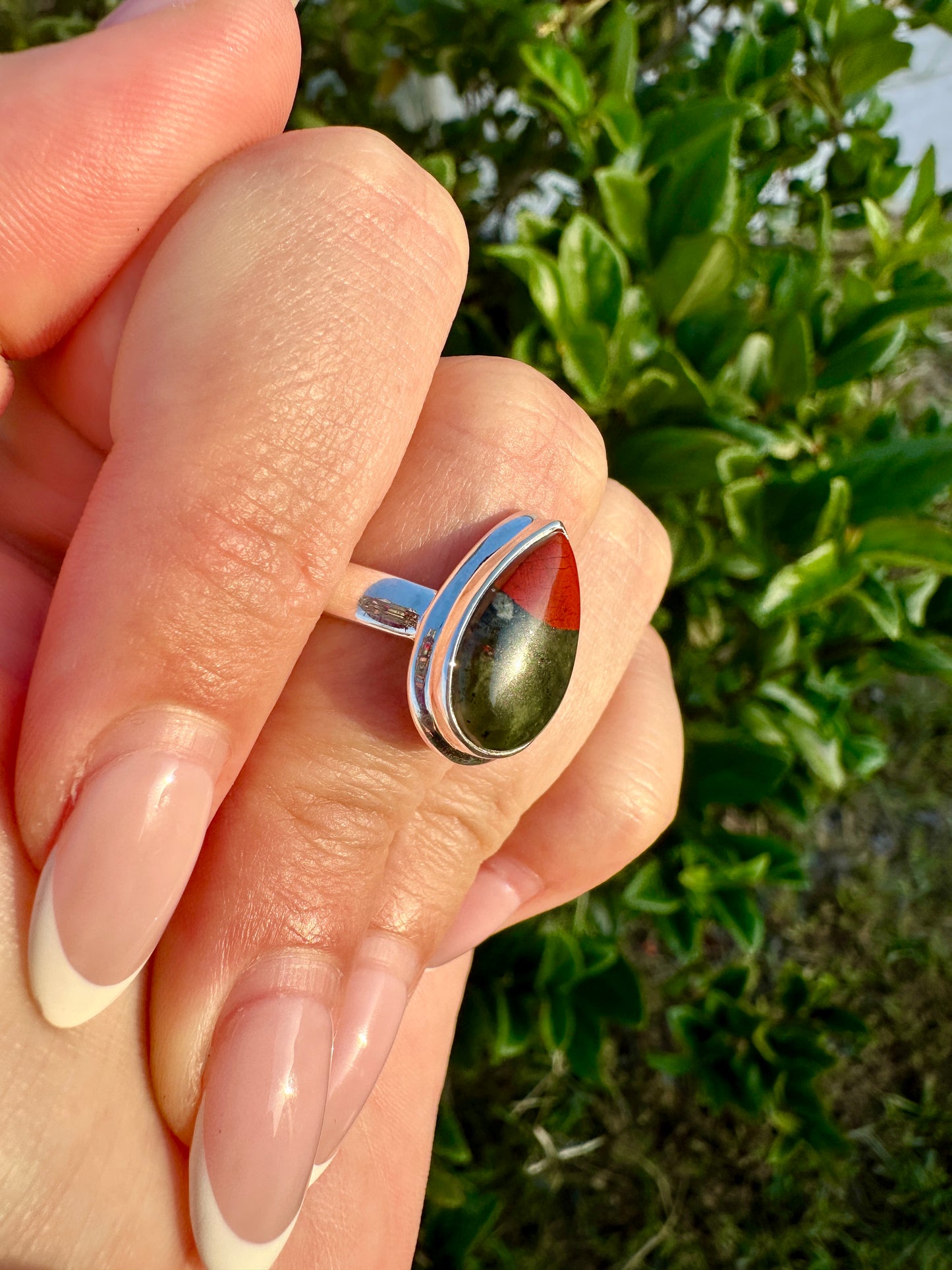 Sophisticated Size 8 Bloodstone Ring in Sterling Silver