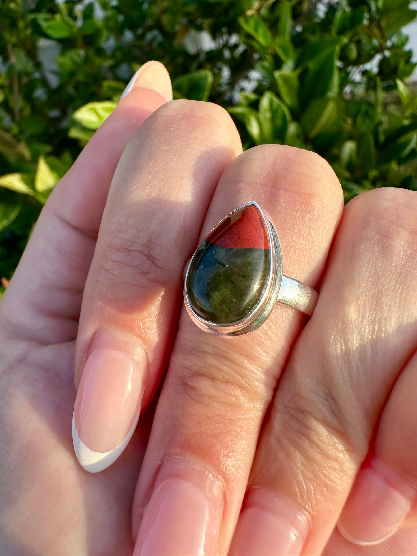 Sophisticated Size 8 Bloodstone Ring in Sterling Silver