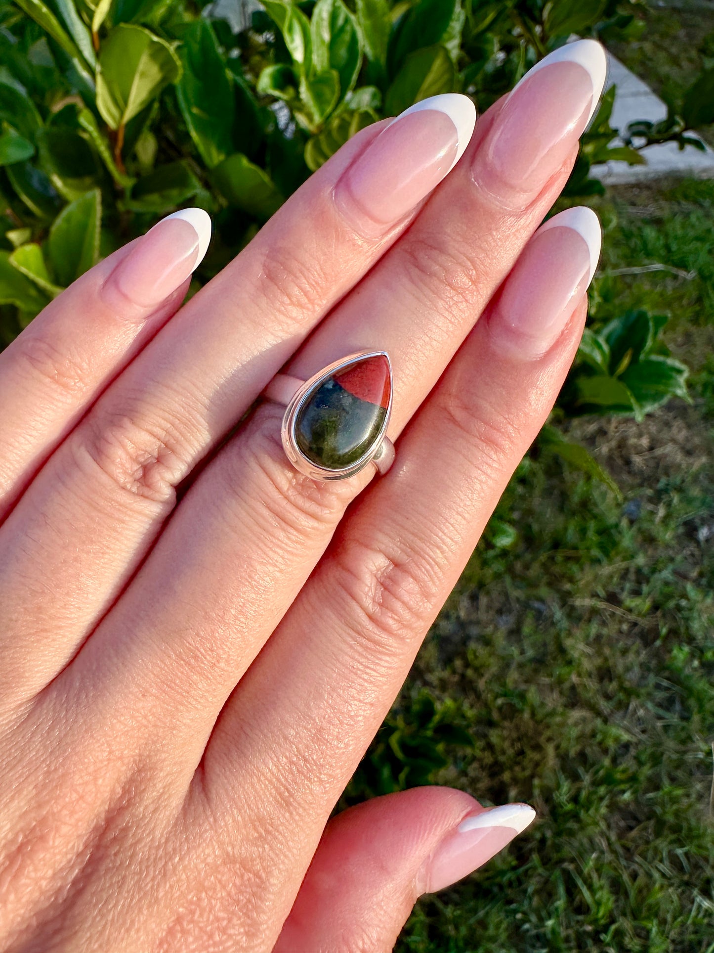 Sophisticated Size 8 Bloodstone Ring in Sterling Silver