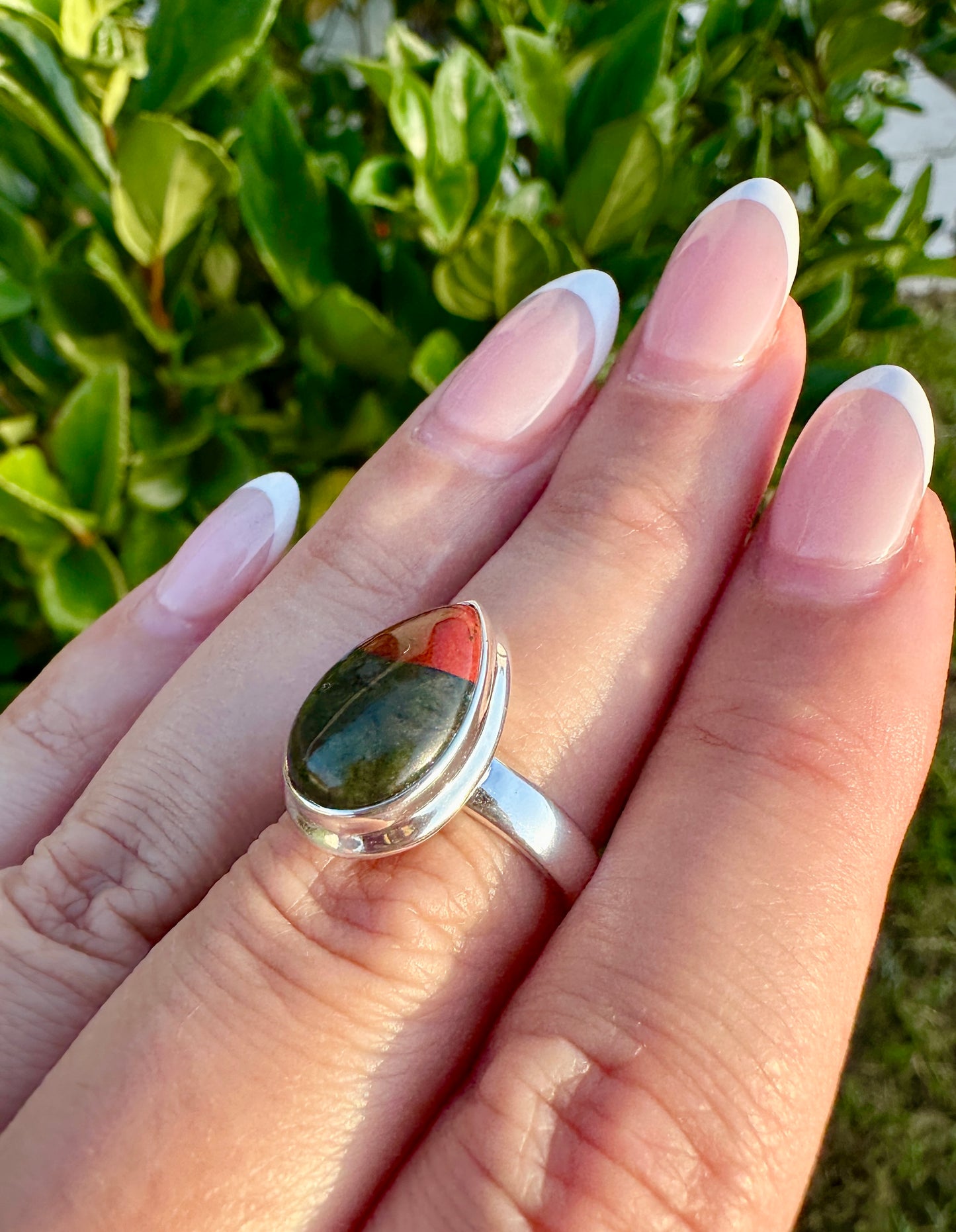 Sophisticated Size 8 Bloodstone Ring in Sterling Silver