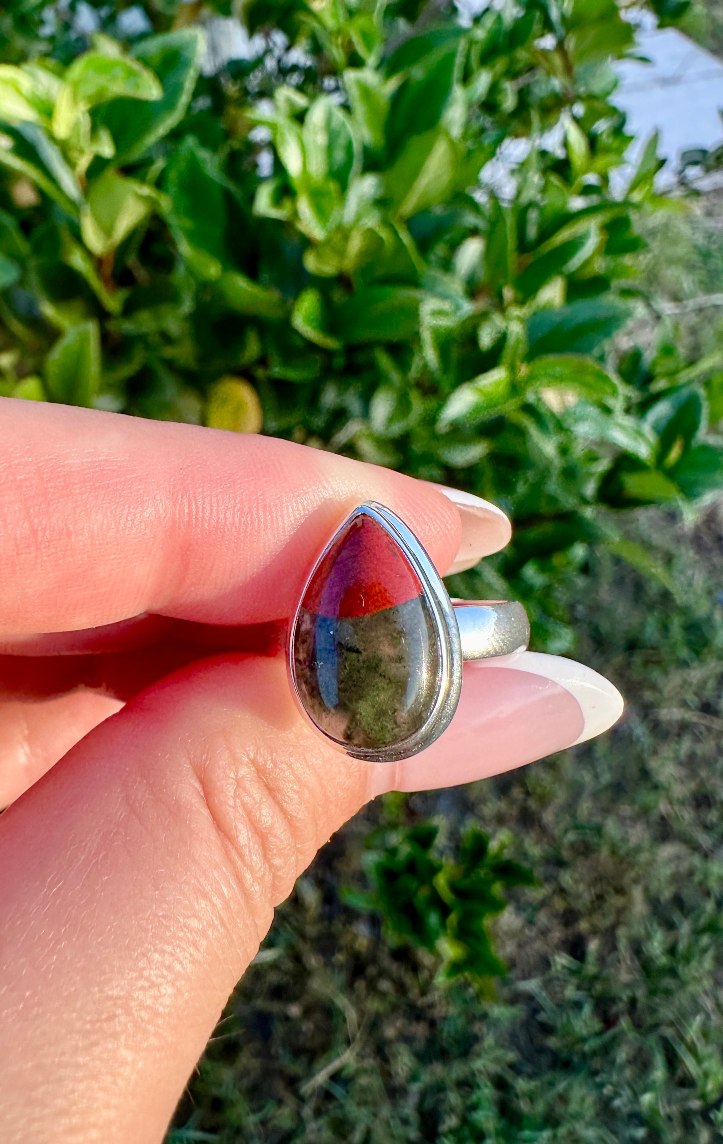 Sophisticated Size 8 Bloodstone Ring in Sterling Silver