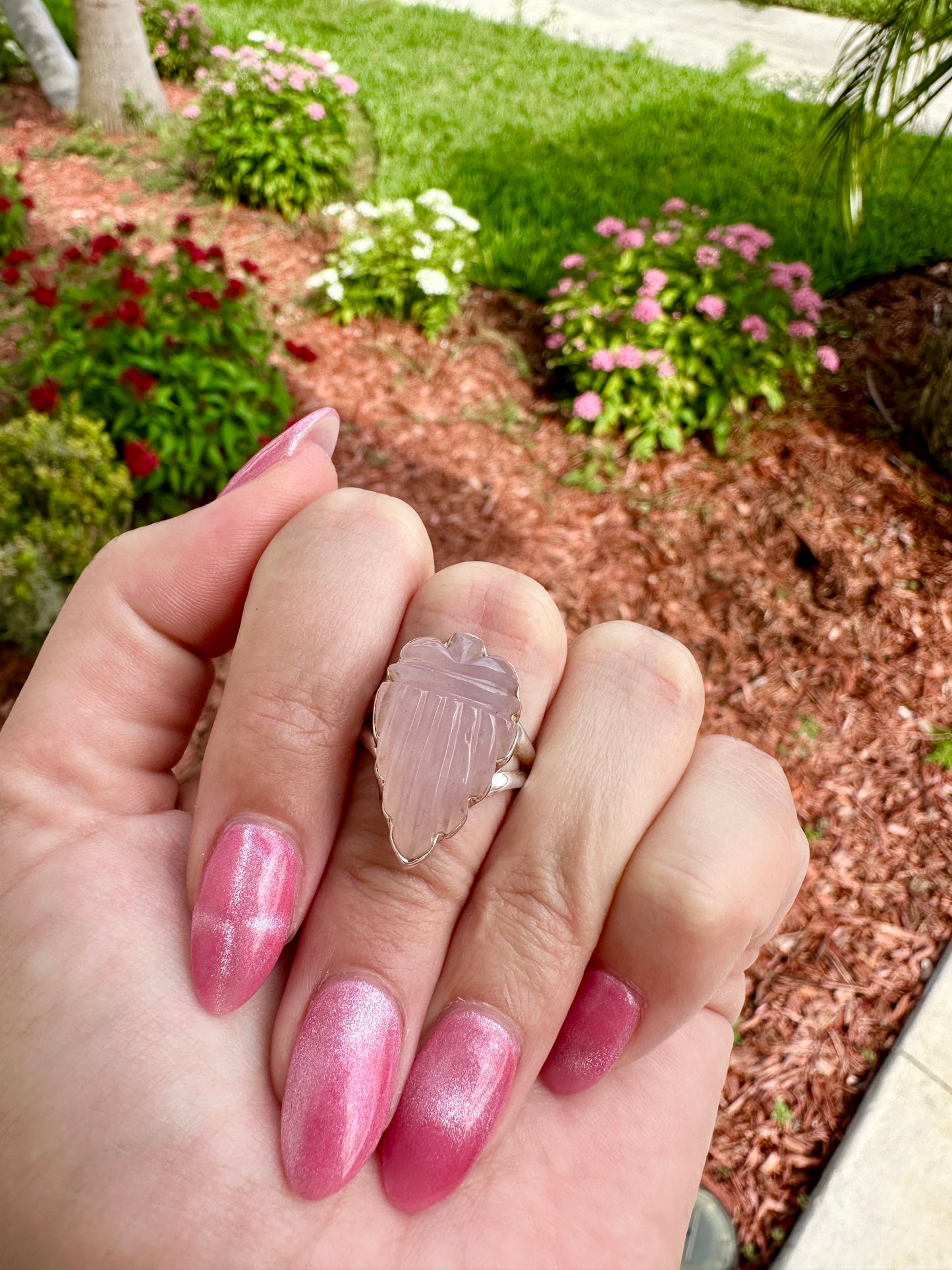 Rose Quartz - Sterling Silver Size 7.25 Ring