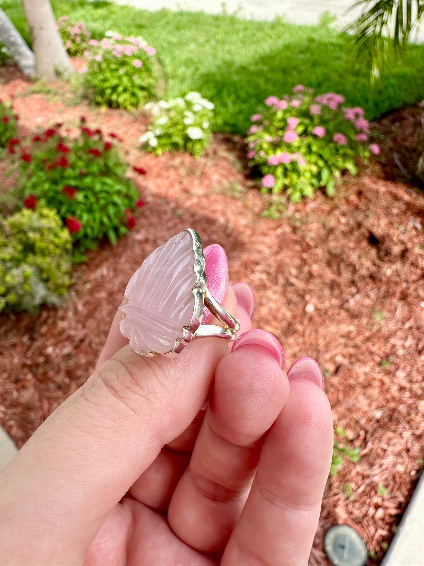 Rose Quartz - Sterling Silver Size 7.25 Ring