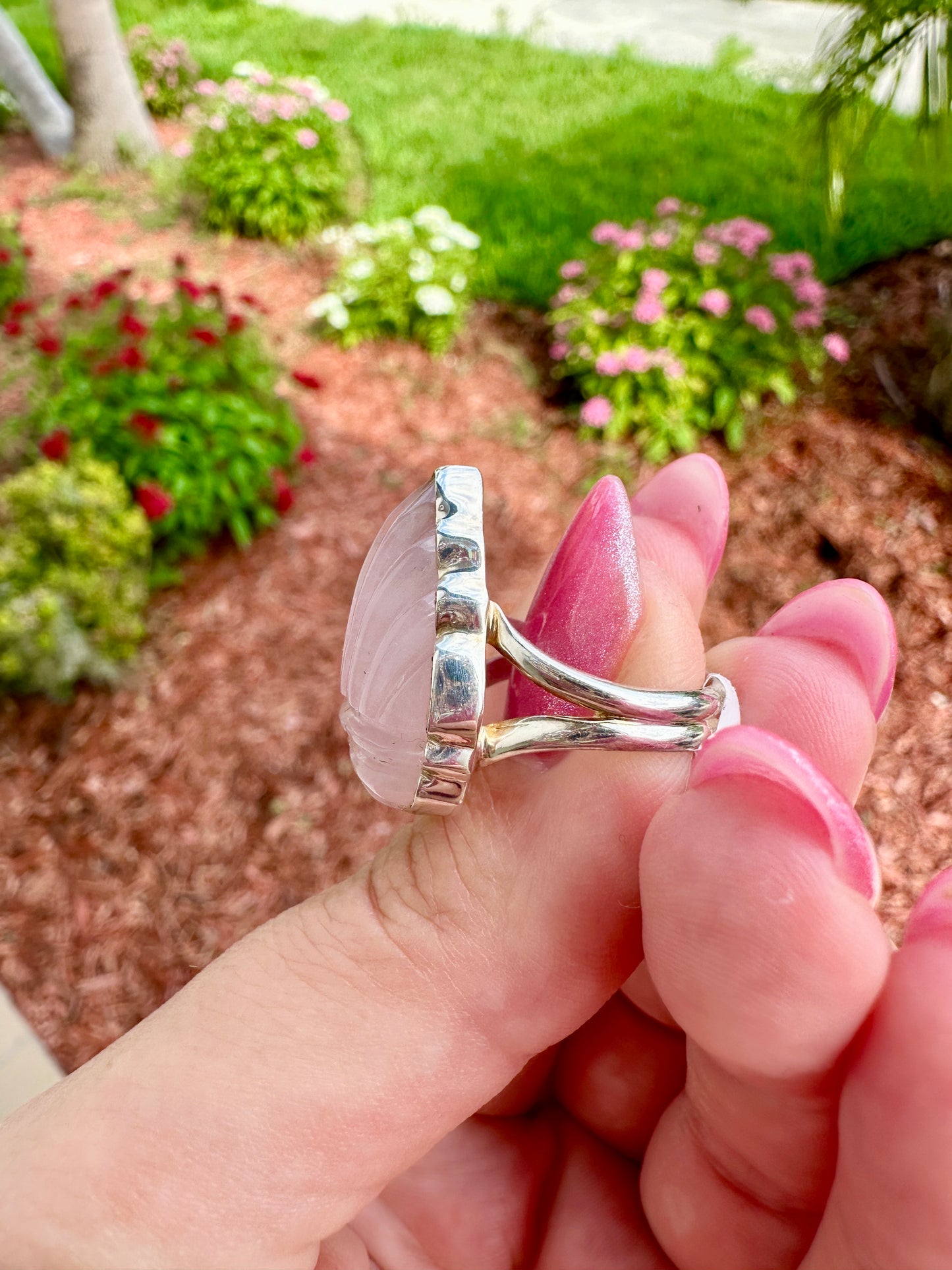 Rose Quartz - Sterling Silver Size 7.25 Ring