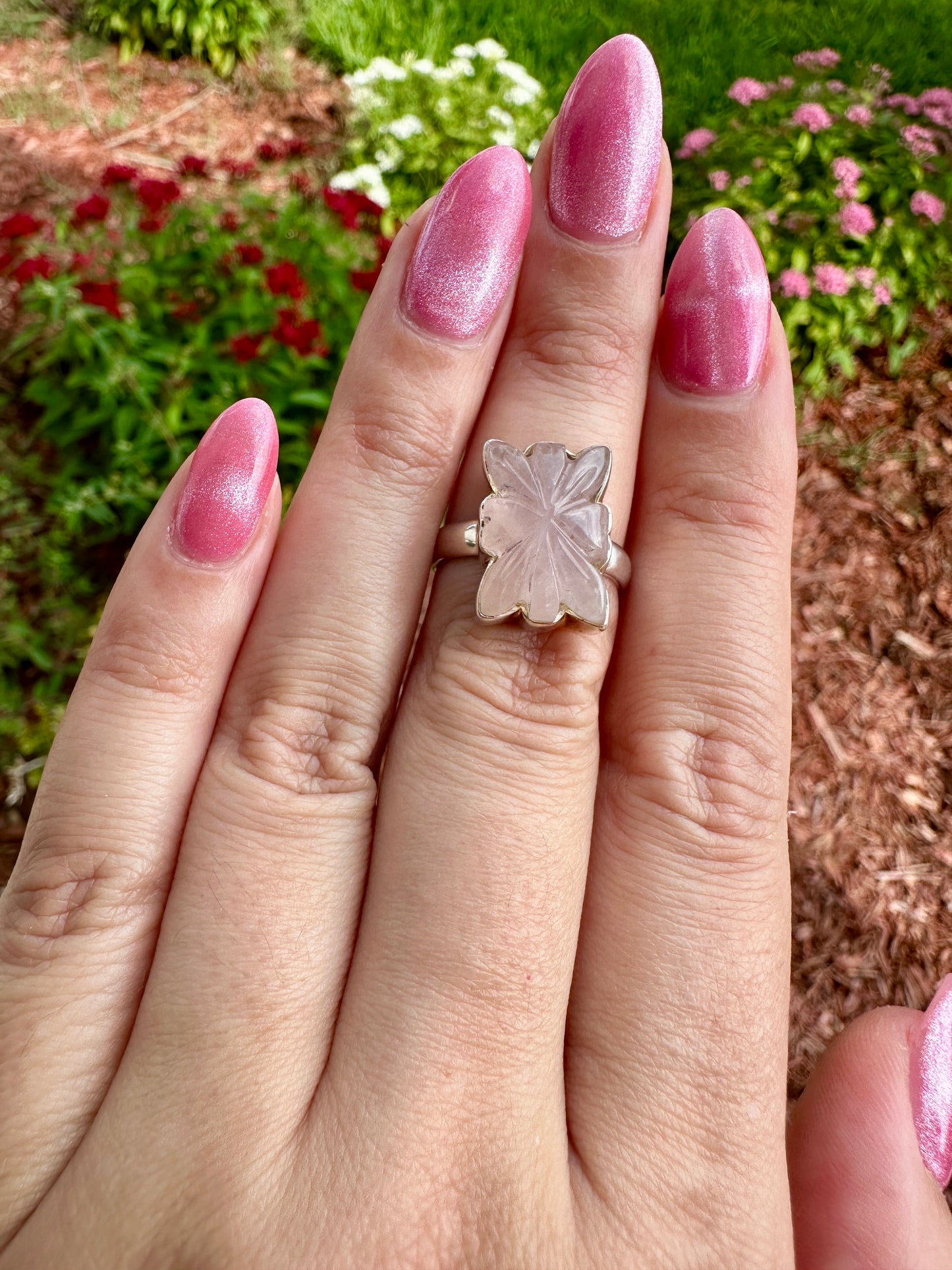 Rose Quartz - Sterling Silver Size 7 Ring
