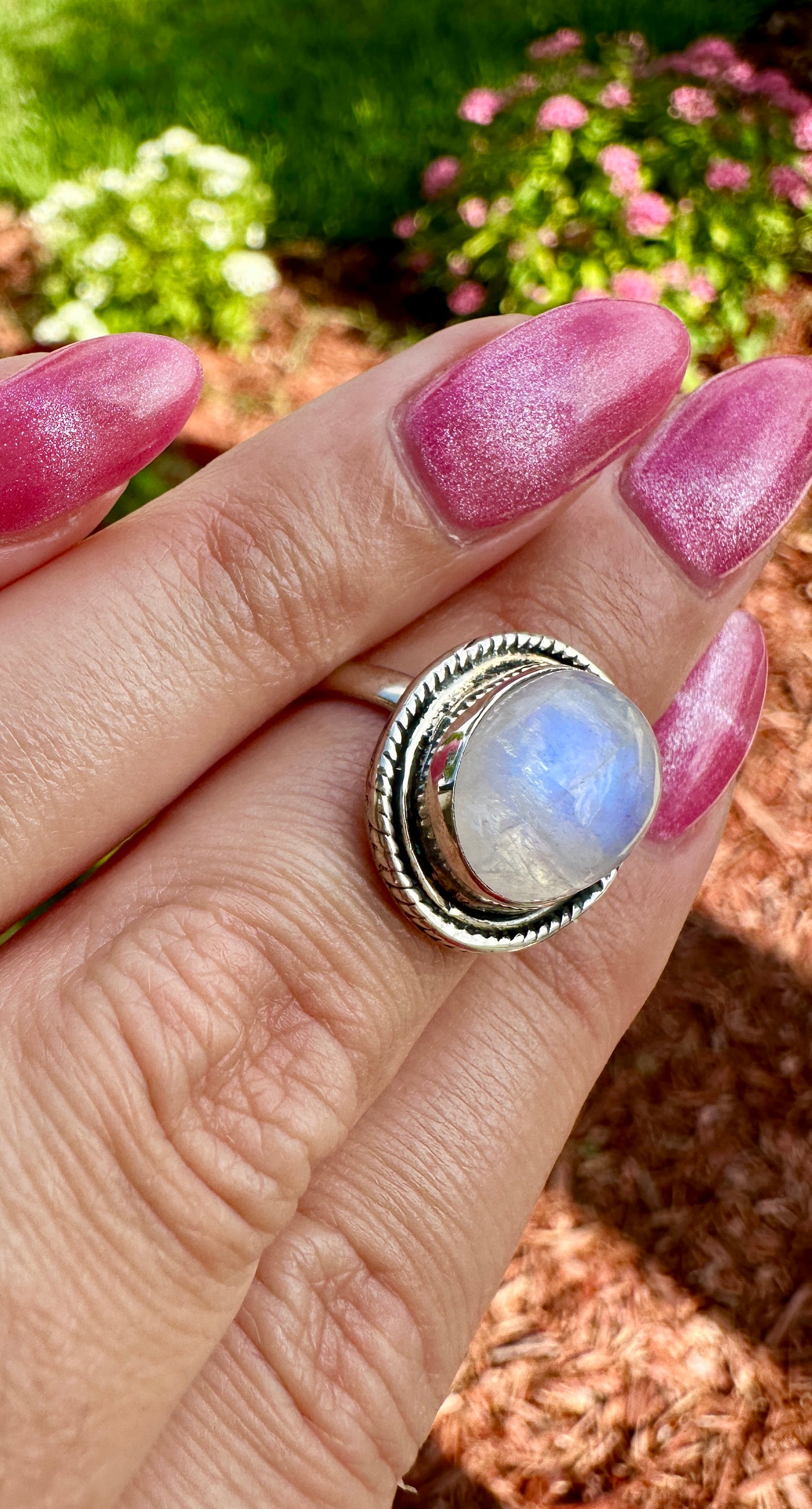 Sterling Silver Moonstone Ring Size 6