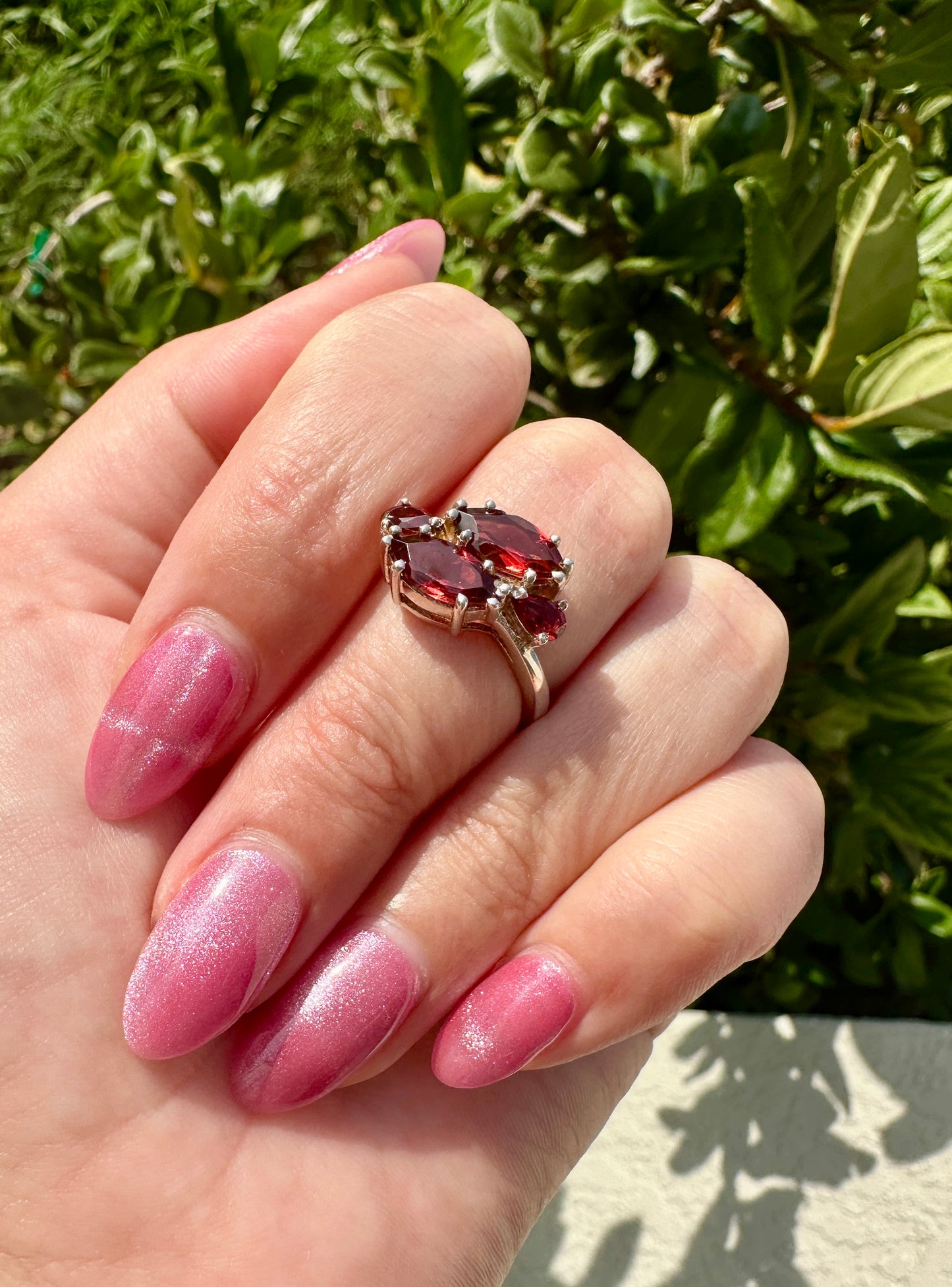 Sterling Silver Garnet Ring Size 8