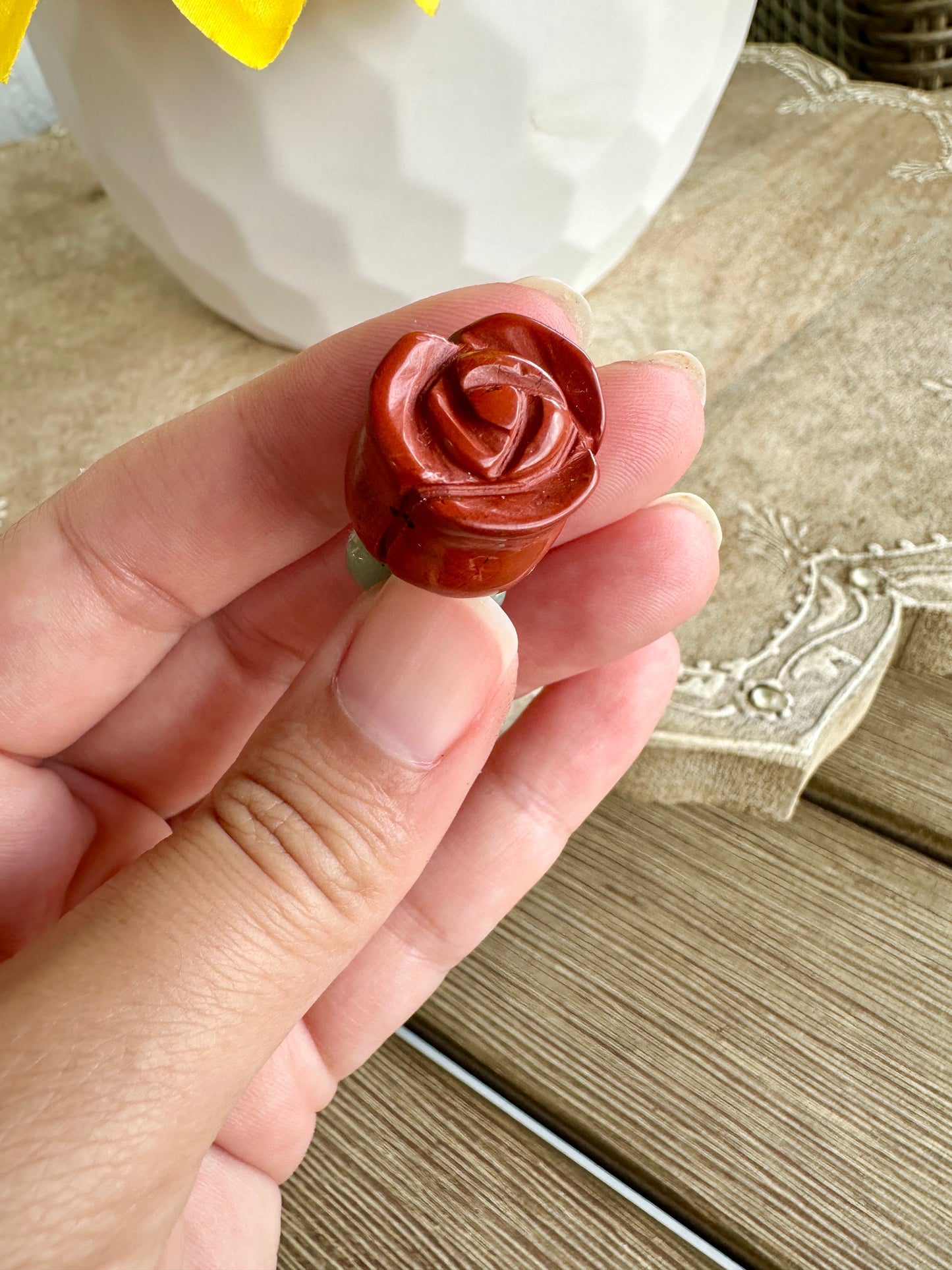 Beautiful Red Jasper Rose on Green Aventurine Stem Carving - Natural Healing Crystal Sculpture for Home Decor and Gift Giving