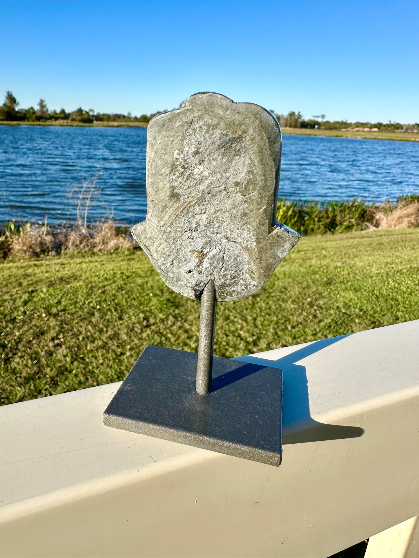 Druzy Amethyst Hamsa Hand on Stand from Uruguay - Protective Energy and Spiritual Tranquility Decor, Unique Amethyst Piece