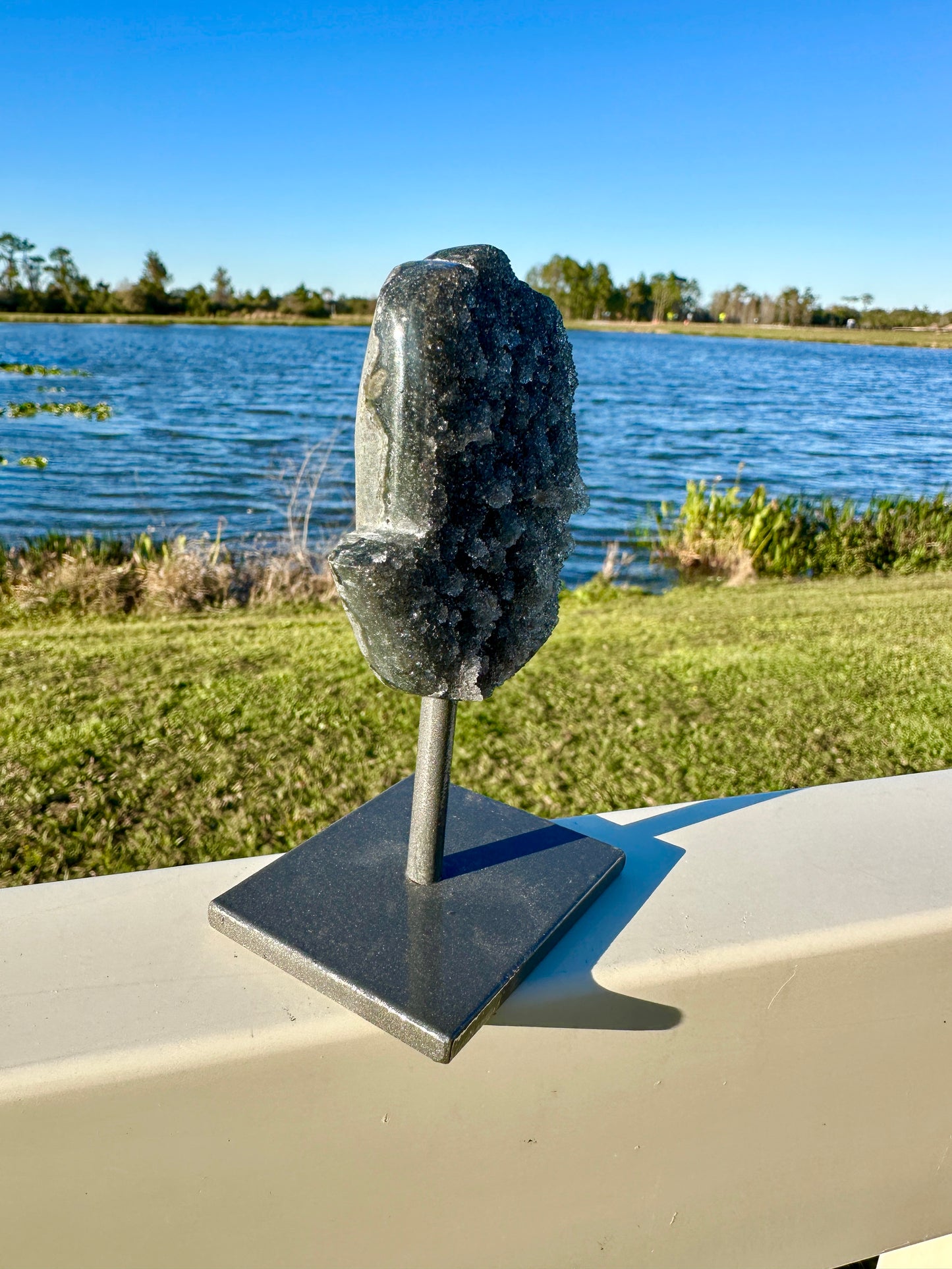 Druzy Amethyst Hamsa Hand on Stand from Uruguay - Protective Energy and Spiritual Tranquility Decor, Unique Amethyst Piece