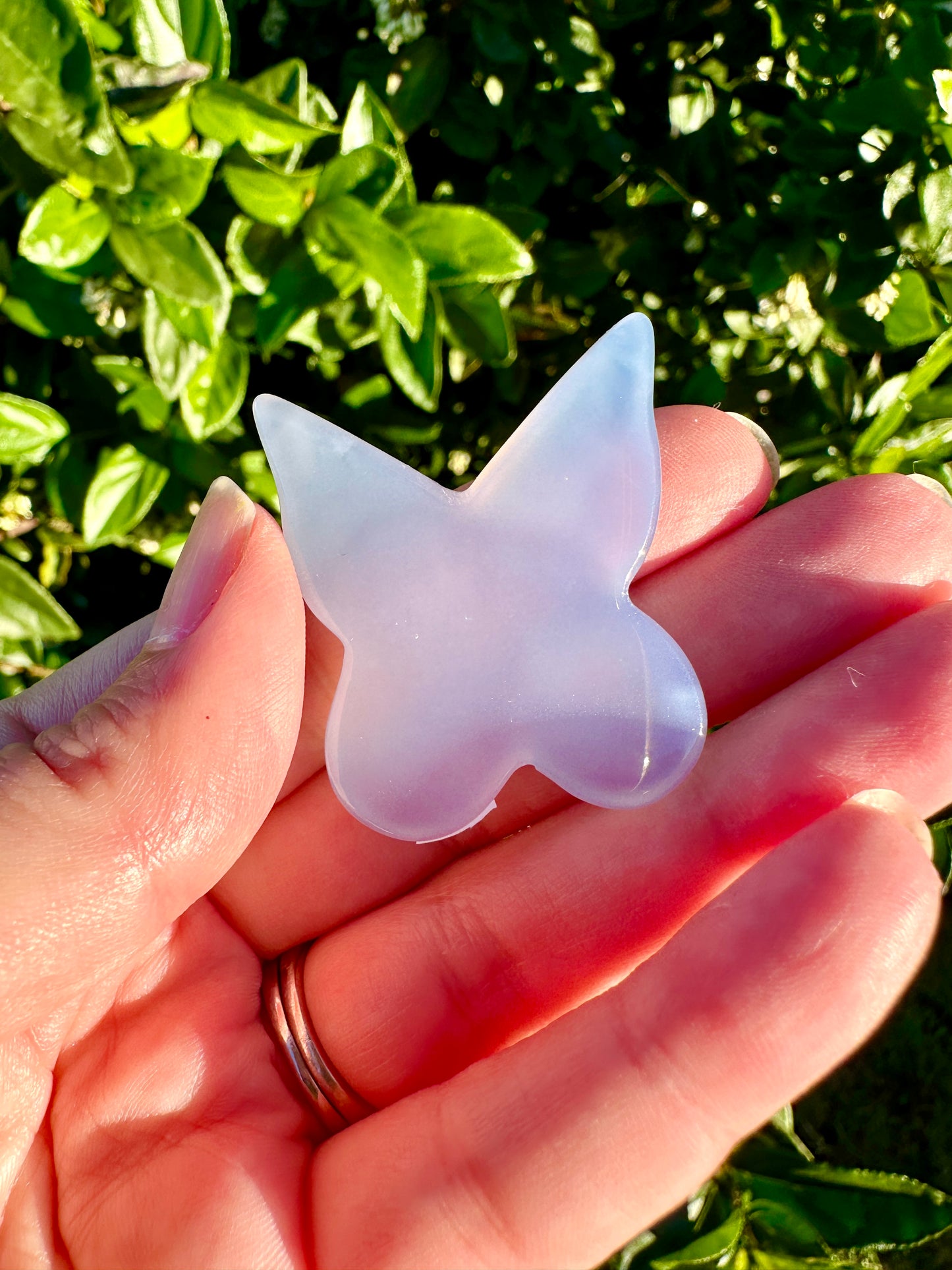 Exquisite Blue Chalcedony Butterfly Carving - Unique Handcrafted Gemstone Art for Collectors and Decor Enthusiasts