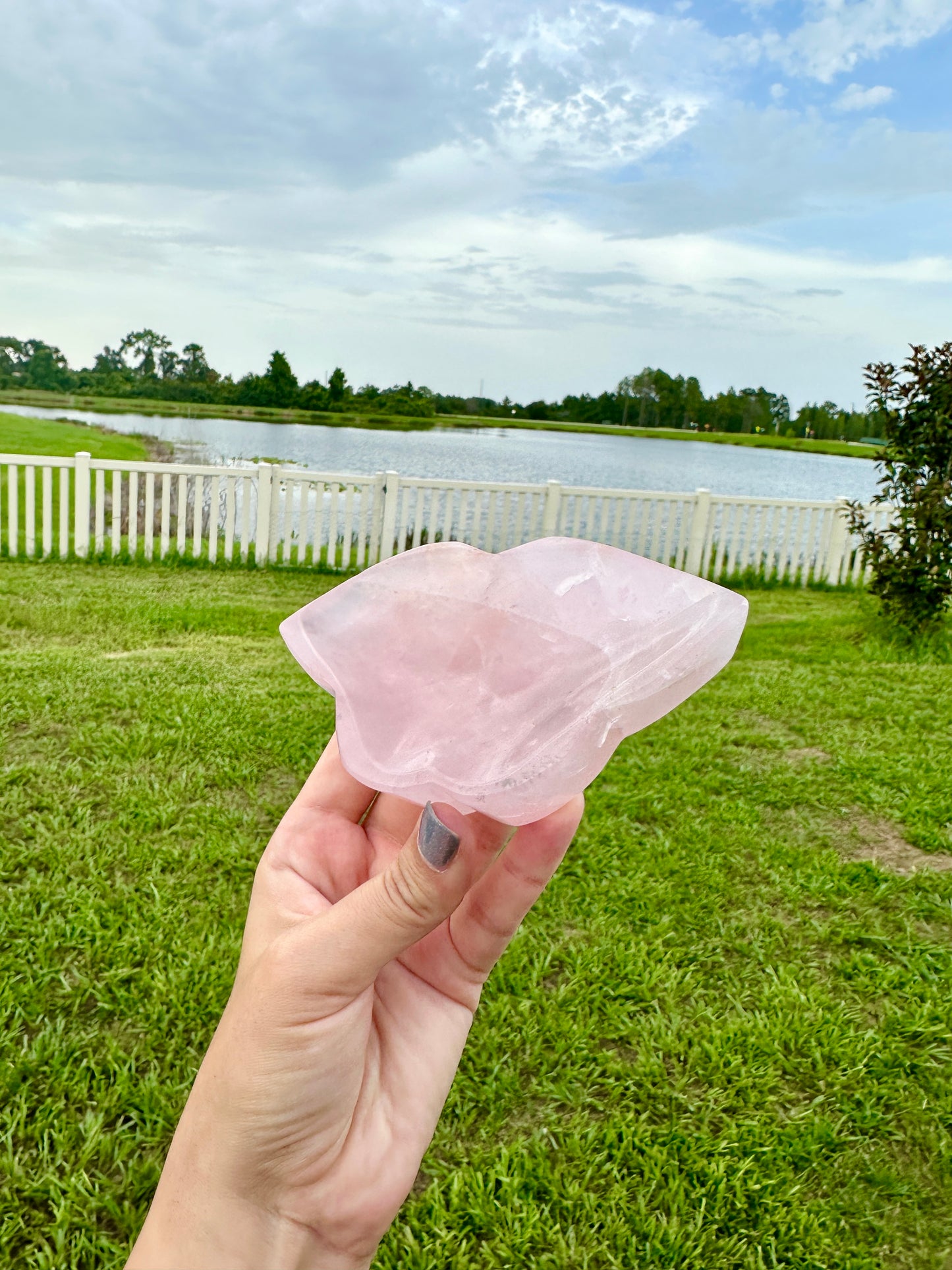Rose Quartz Butterfly Bowl - Natural Crystal Decor - Unique Healing Stone Bowl - Elegant Boho Style Home Decor