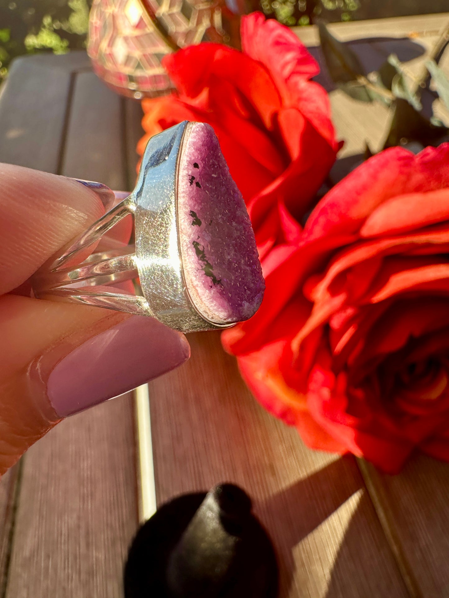 Cobaltoan Calcite Sterling Silver Ring Size 6 - Vibrant Pink Gemstone Jewelry for Love and Healing, Elegant Accessory