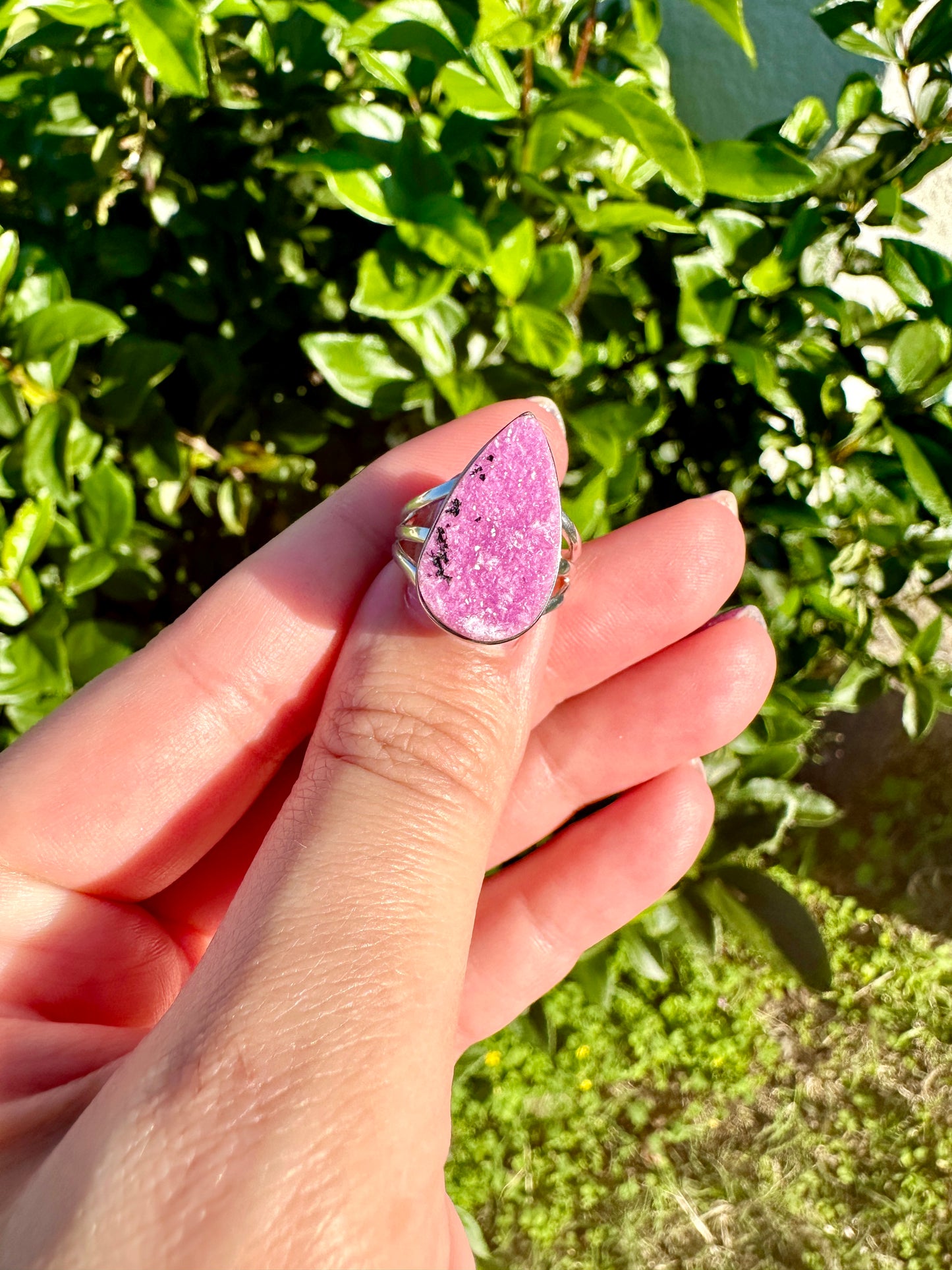 Cobaltoan Calcite Sterling Silver Ring Size 6 - Vibrant Pink Gemstone Jewelry for Love and Healing, Elegant Accessory