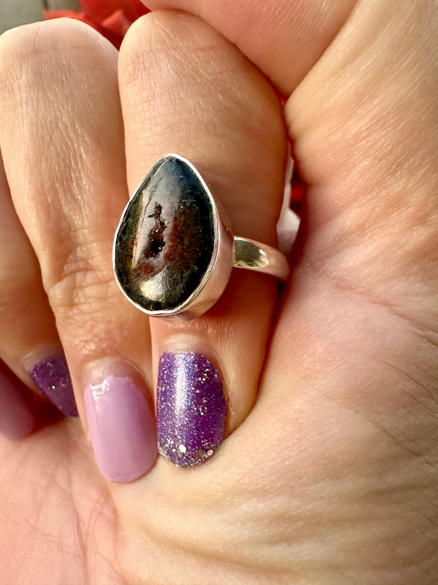 Elegant Sterling Silver Agate Druzy Ring - Unique Size 6 Fashion Accessory, Perfect for Every Occasion - Enhance Your Jewelry Collection