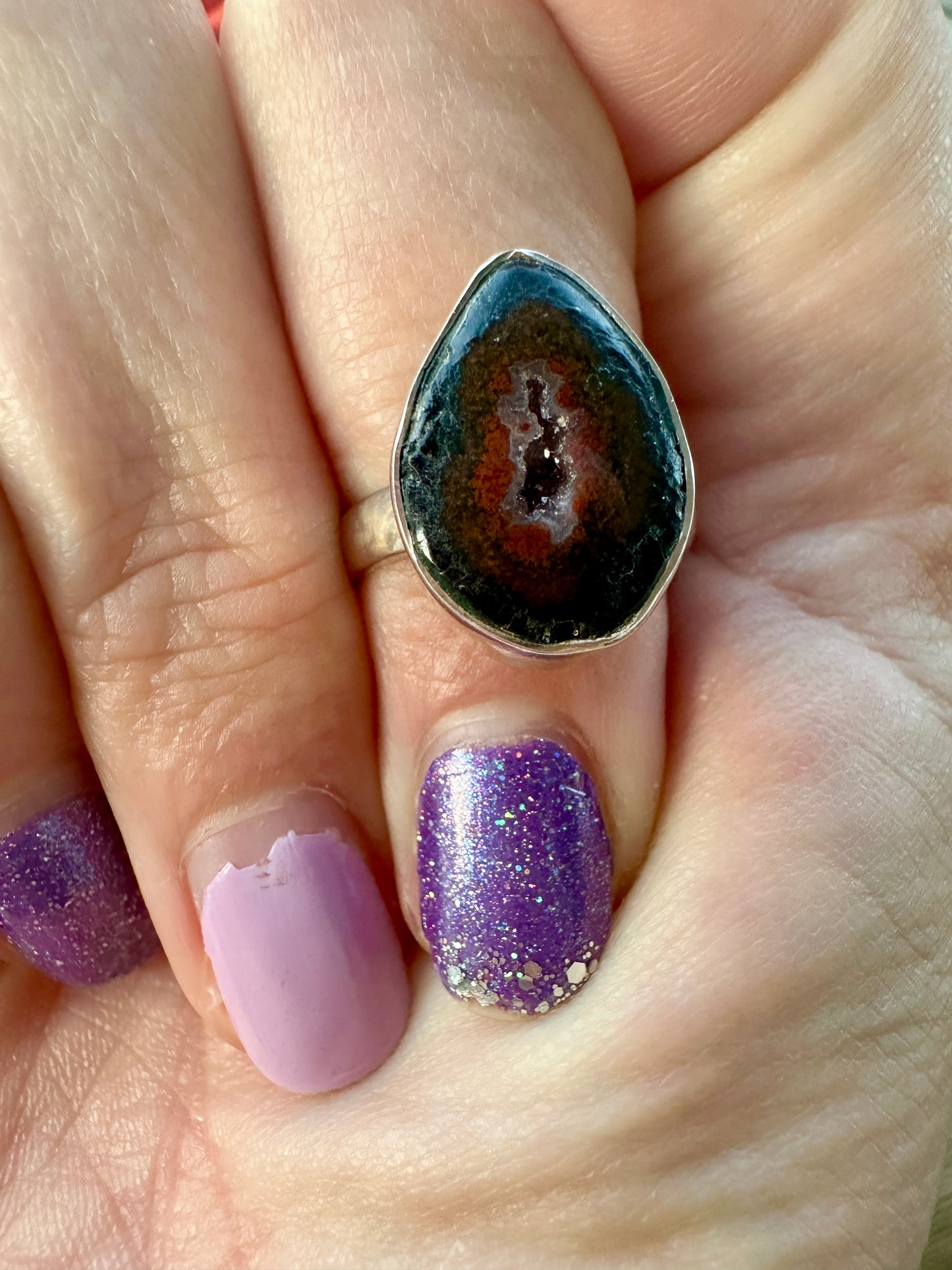Elegant Sterling Silver Agate Druzy Ring - Unique Size 6 Fashion Accessory, Perfect for Every Occasion - Enhance Your Jewelry Collection