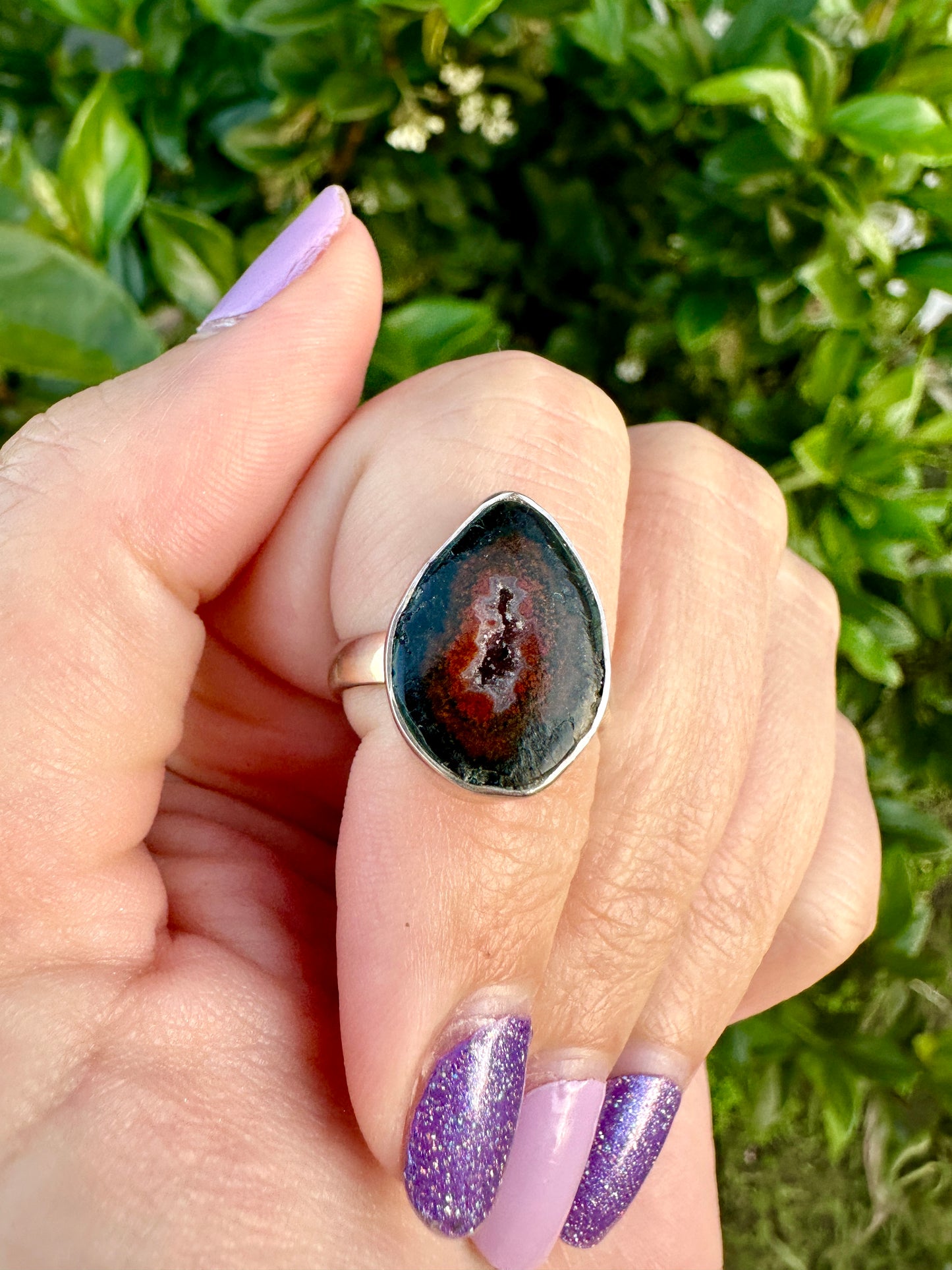 Elegant Sterling Silver Agate Druzy Ring - Unique Size 6 Fashion Accessory, Perfect for Every Occasion - Enhance Your Jewelry Collection