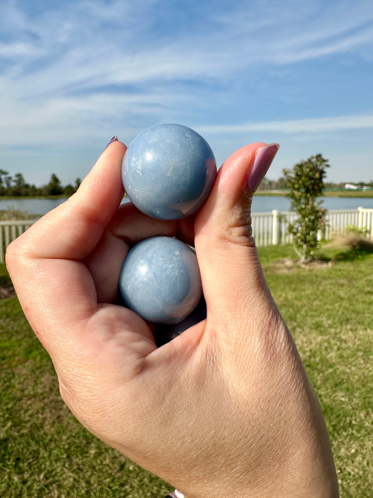 Angelite Spheres 28mm - Serene Blue Angelite Crystal Balls for Healing, Meditation, and Spiritual Decor
