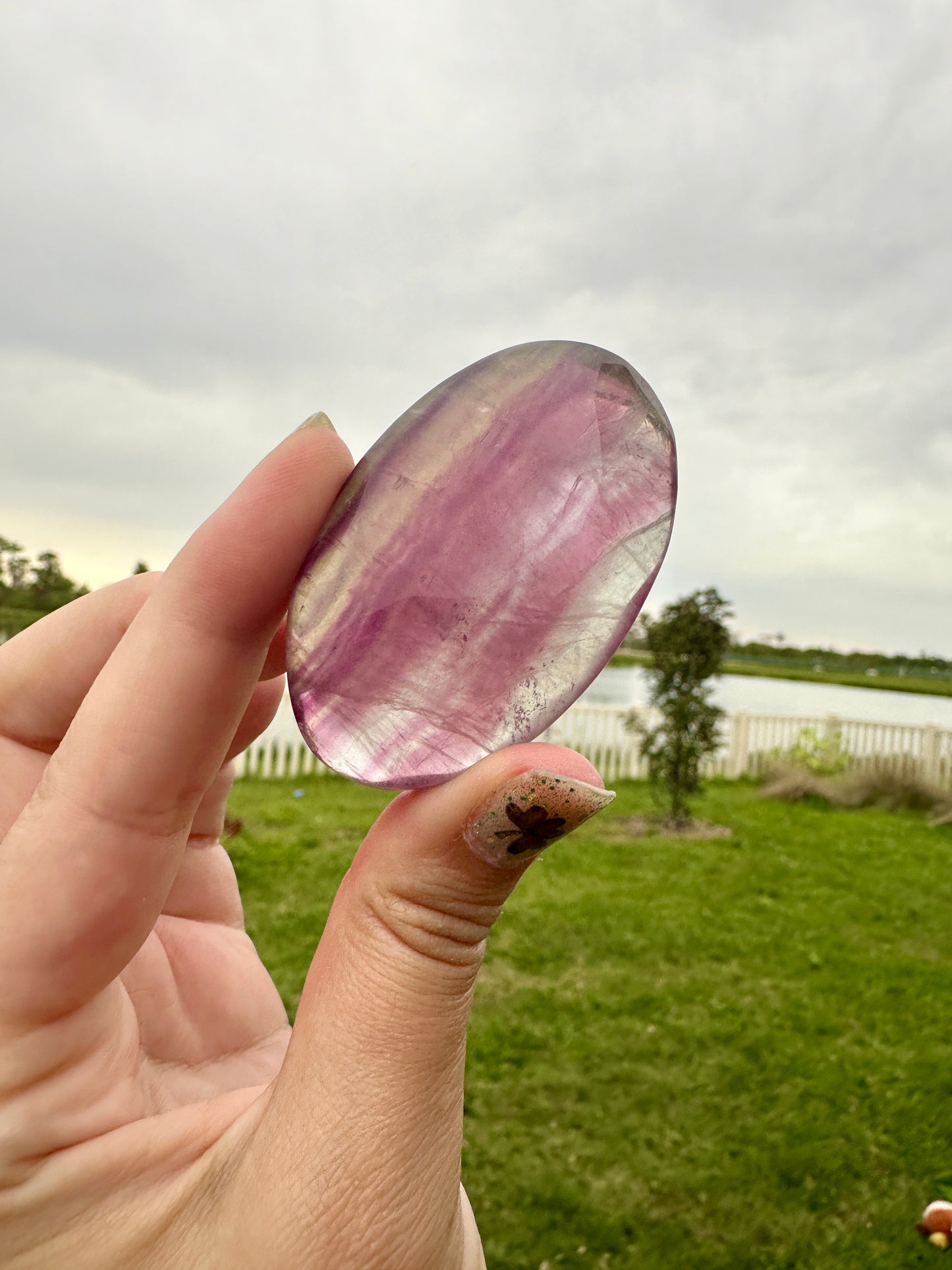 Exquisite Fluorite Palm Stone for Clarity and Protection, Enhance Focus with Vibrant Fluorite, Beautiful Gift for Mindfulness and Healing