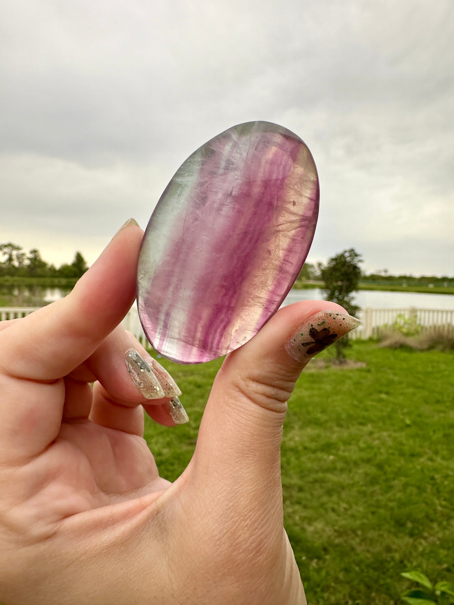 Exquisite Fluorite Palm Stone for Clarity and Protection, Enhance Focus with Vibrant Fluorite, Beautiful Gift for Mindfulness and Healing