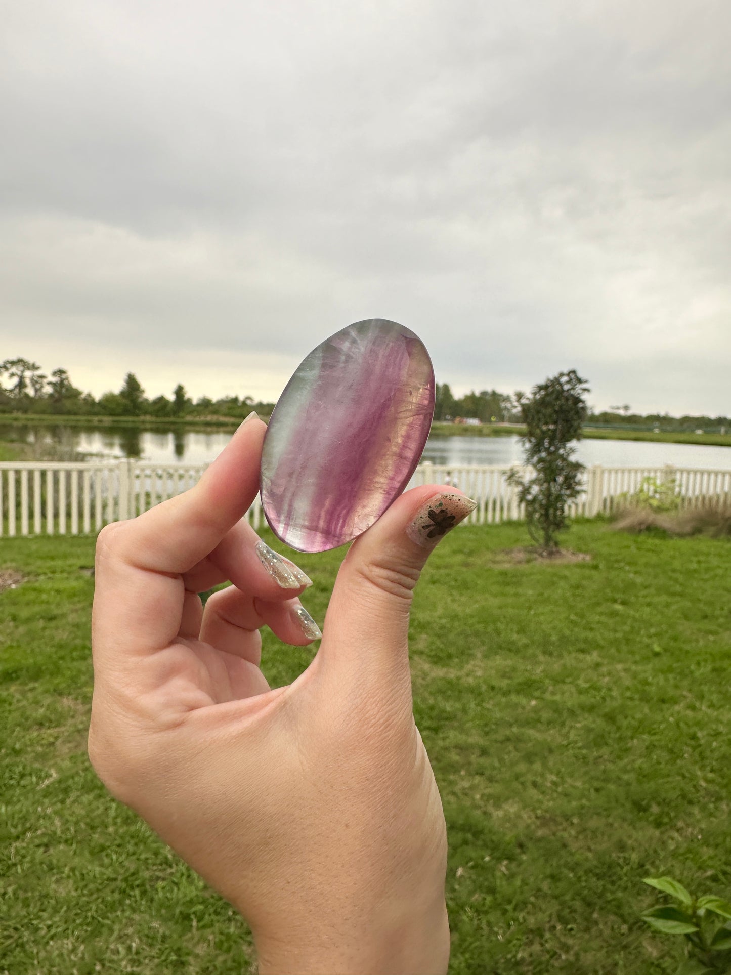 Exquisite Fluorite Palm Stone for Clarity and Protection, Enhance Focus with Vibrant Fluorite, Beautiful Gift for Mindfulness and Healing