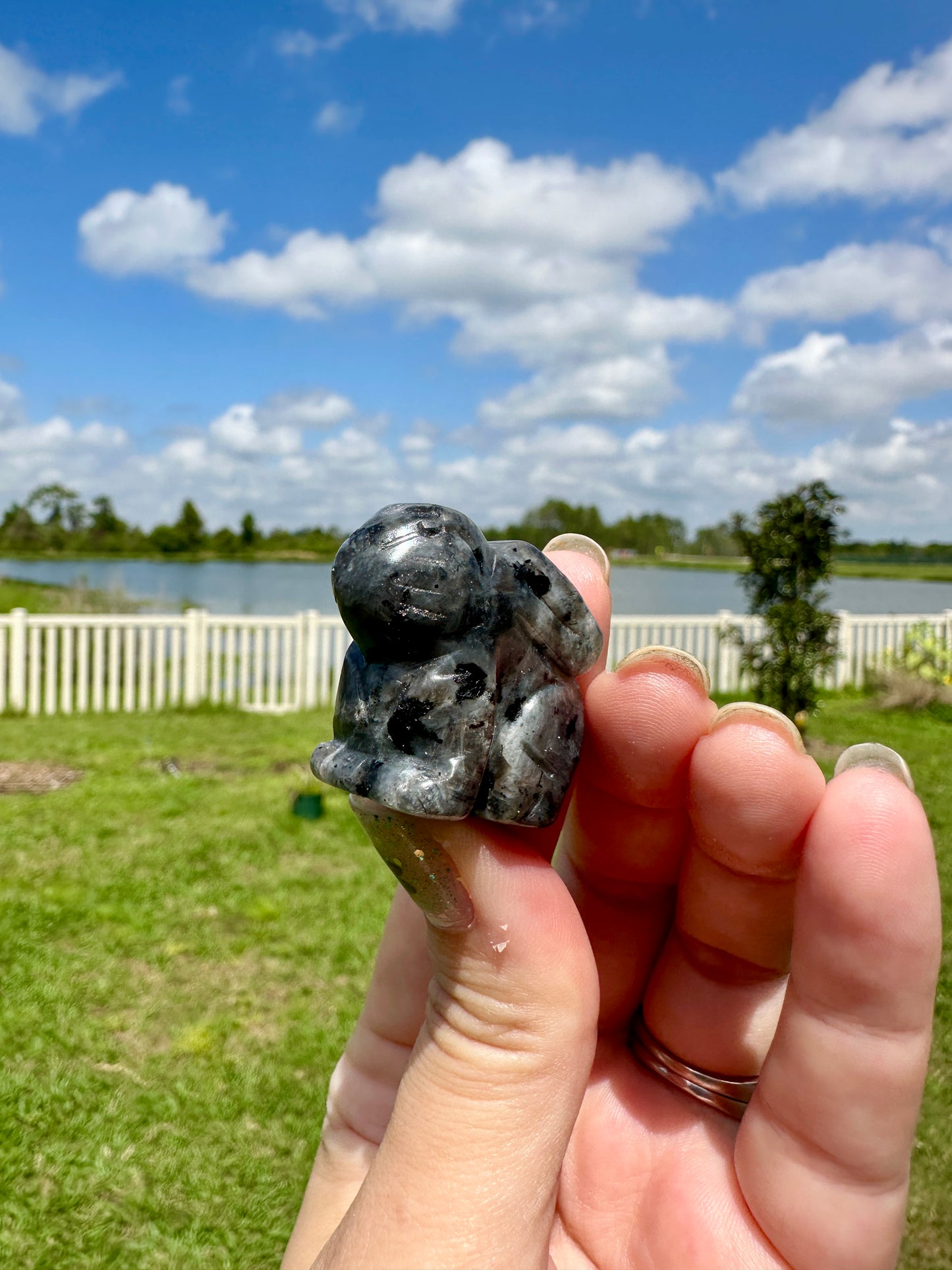 Larvikite Rabbit Carving - Unique Home Decor, Handcrafted Stone Bunny, Perfect Gift for Nature Lovers, Mystic Animal Figurine