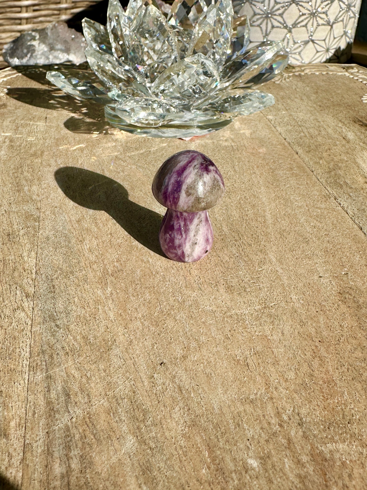 Lepidolite Mushroom Carving - Soothing Crystal Decor for Peaceful Ambiance in Home and Wellness Spaces