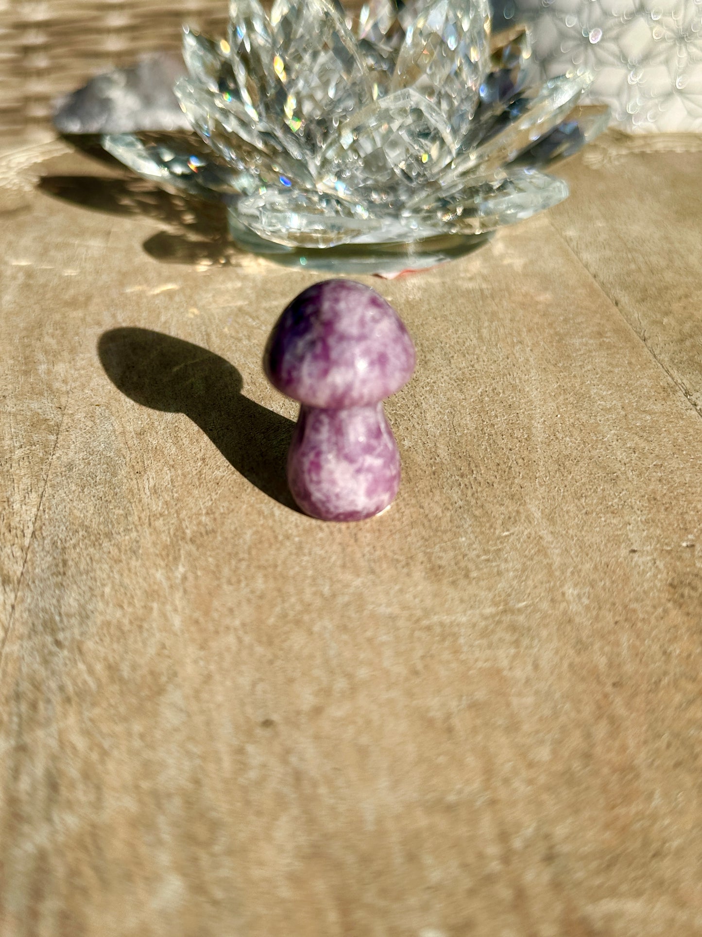 Lepidolite Mushroom Carving - Soothing Crystal Decor for Peaceful Ambiance in Home and Wellness Spaces