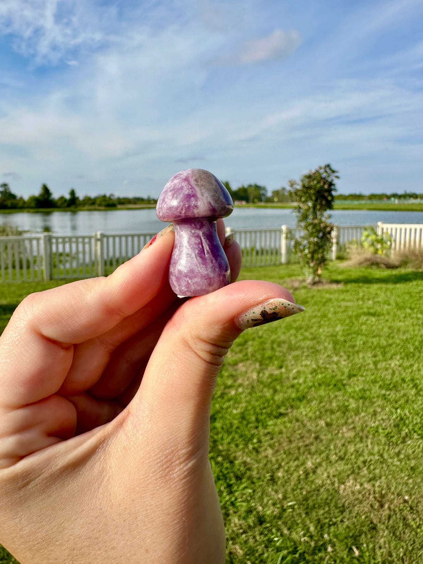 Lepidolite Mushroom Carving - Soothing Crystal Decor for Peaceful Ambiance in Home and Wellness Spaces