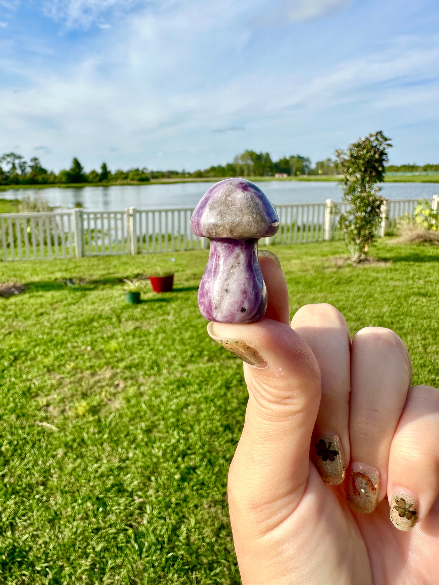 Lepidolite Mushroom Carving - Soothing Crystal Decor for Peaceful Ambiance in Home and Wellness Spaces