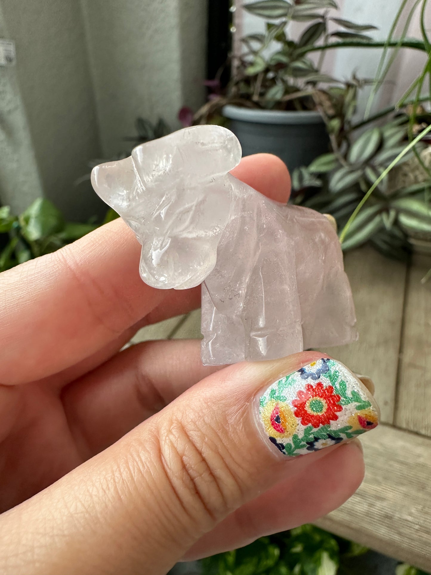 Rose Quartz Cow Carving for Home Decor | Natural Stone Healing Crystal | Cow Figurine Sculpture | Spiritual Animal Totem Gift