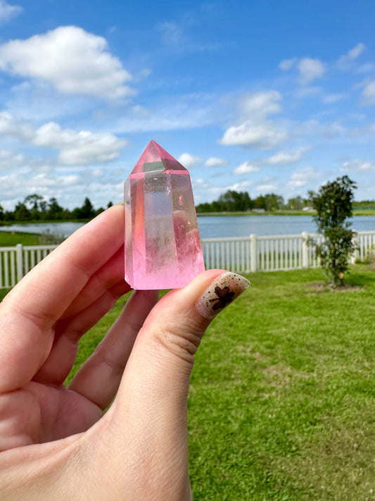 Pink Aura Quartz Tower - Elevate Your Space with a Touch of Magic and Love, Perfect for Healing and Meditation