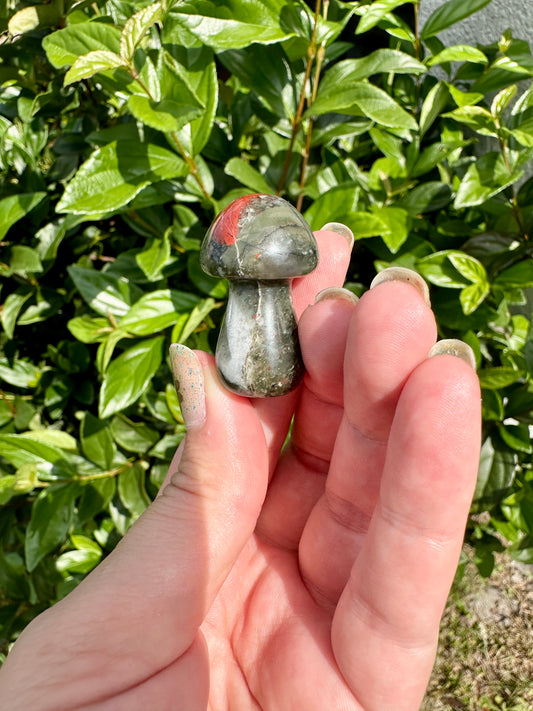 African Bloodstone Mushroom Carving - Infuse Your Space with Strength and Healing, Ideal for Decor and Spiritual Work