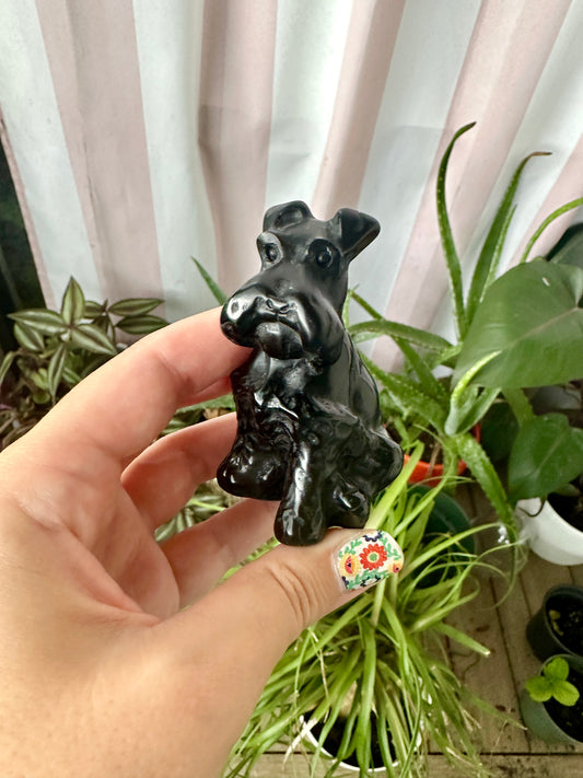 Black Obsidian Dog Carving for Home Decor | Healing Crystal Figurine | Natural Stone Dog Sculpture | Spiritual Animal Totem Gift