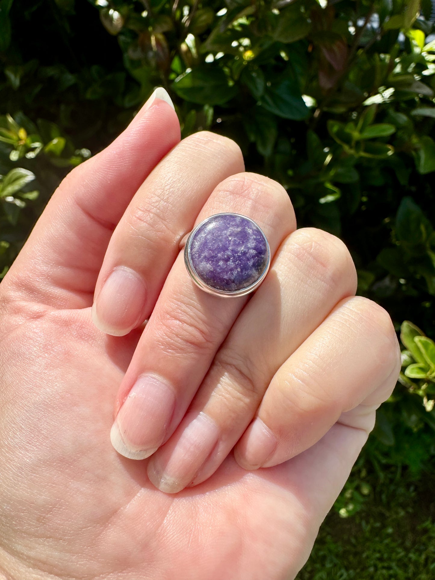 Sterling Silver Lepidolite Ring Size 7.25 | Gemstone Jewelry | Natural Healing Crystal Ring | Elegant Boho Statement Ring Gift