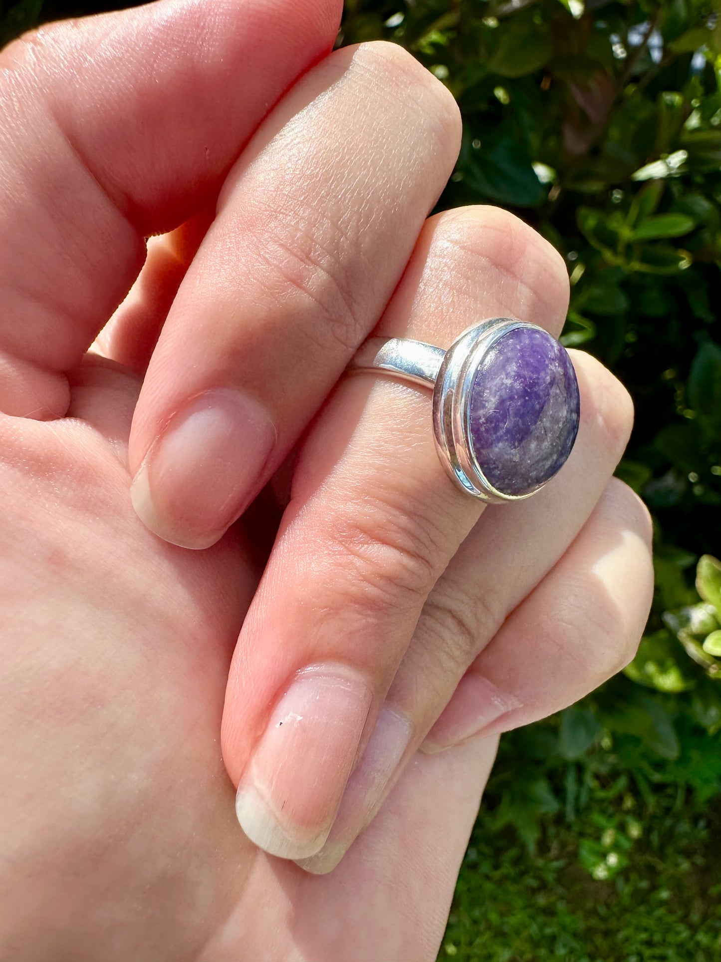 Sterling Silver Lepidolite Ring Size 7.25 | Gemstone Jewelry | Natural Healing Crystal Ring | Elegant Boho Statement Ring Gift