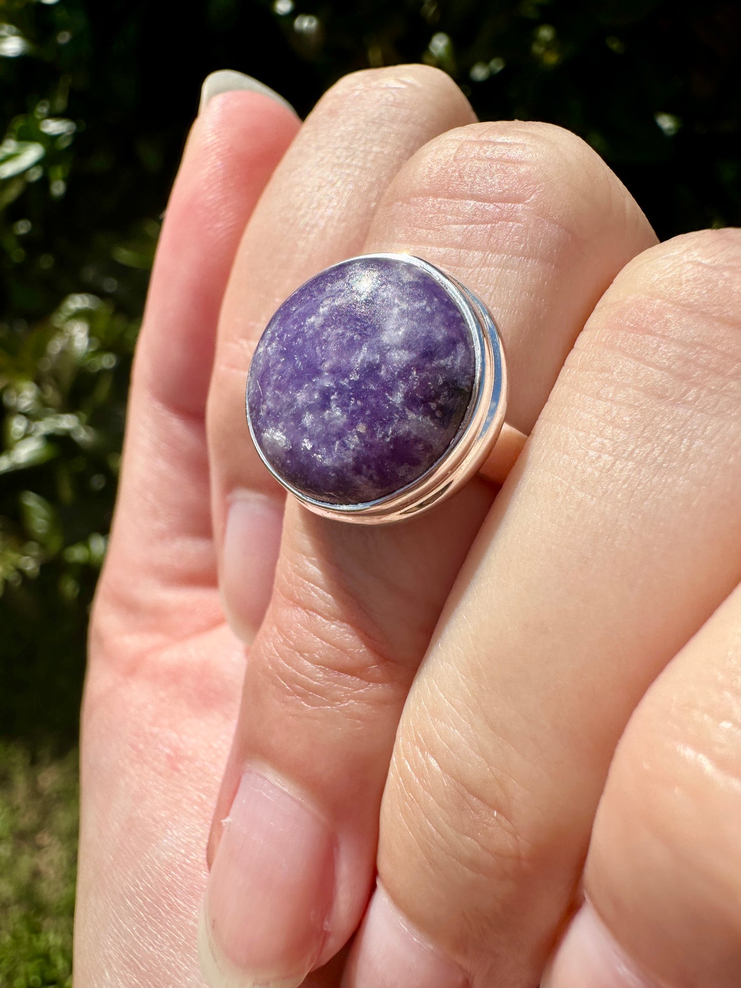 Sterling Silver Lepidolite Ring Size 7.25 | Gemstone Jewelry | Natural Healing Crystal Ring | Elegant Boho Statement Ring Gift