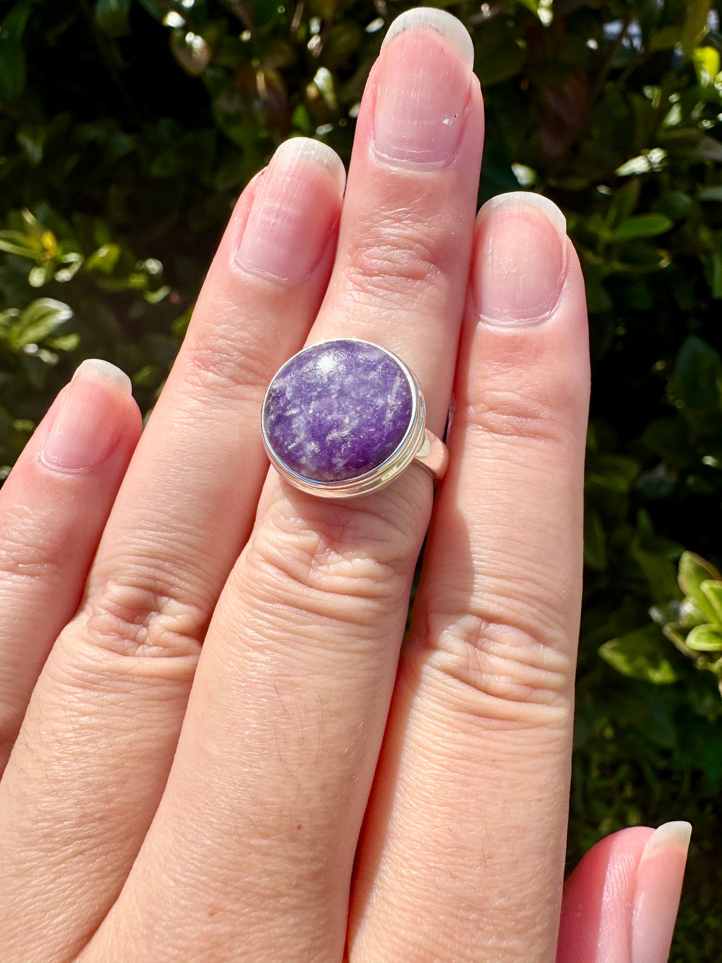 Sterling Silver Lepidolite Ring Size 7.25 | Gemstone Jewelry | Natural Healing Crystal Ring | Elegant Boho Statement Ring Gift