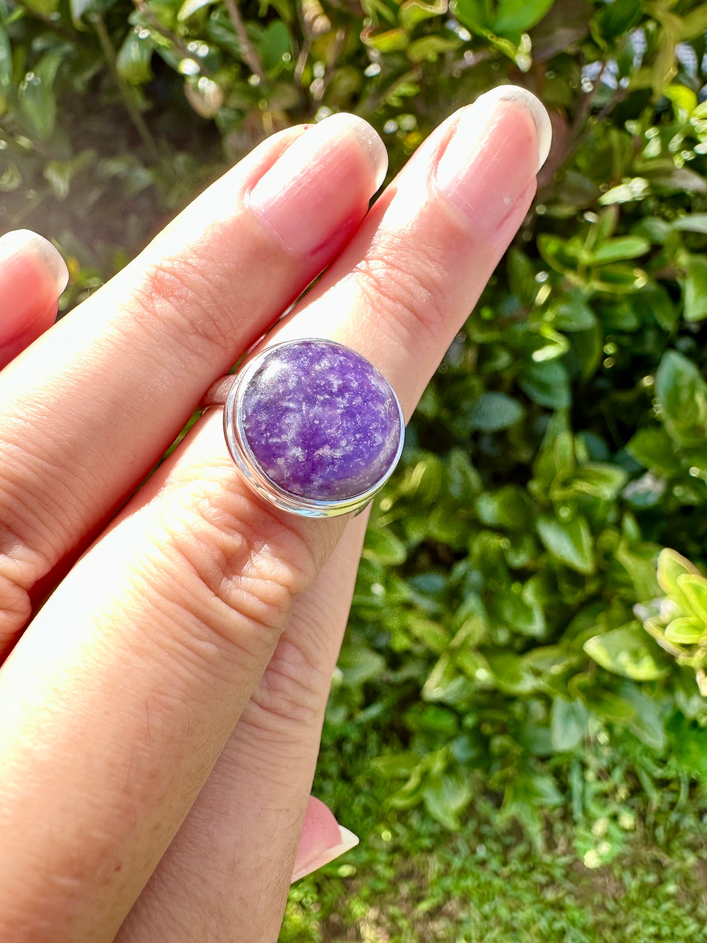 Sterling Silver Lepidolite Ring Size 7.25 | Gemstone Jewelry | Natural Healing Crystal Ring | Elegant Boho Statement Ring Gift