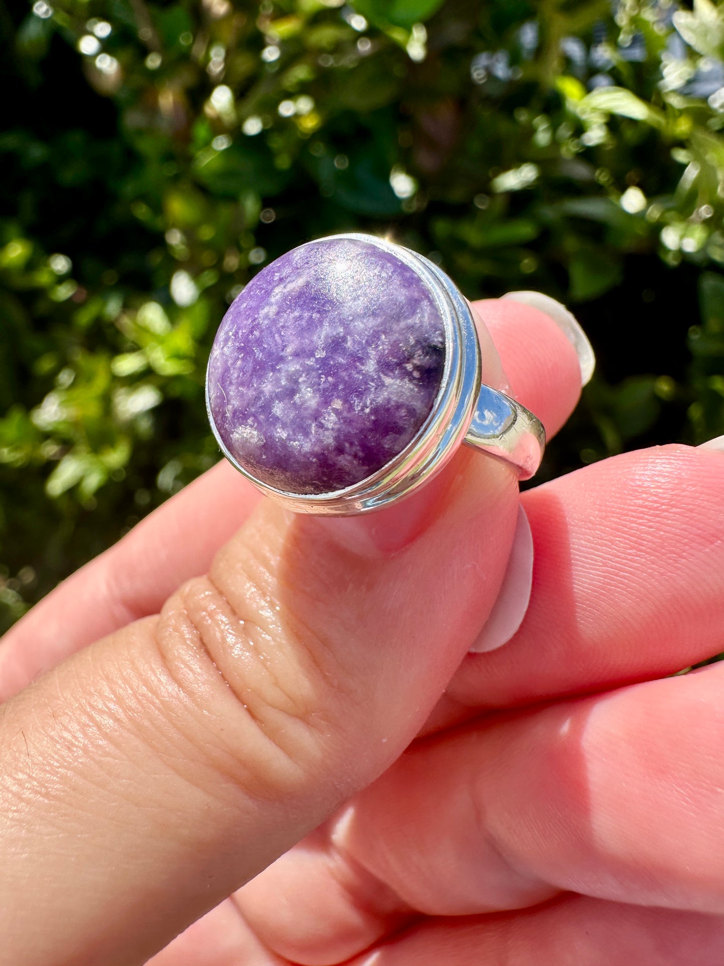 Sterling Silver Lepidolite Ring Size 7.25 | Gemstone Jewelry | Natural Healing Crystal Ring | Elegant Boho Statement Ring Gift