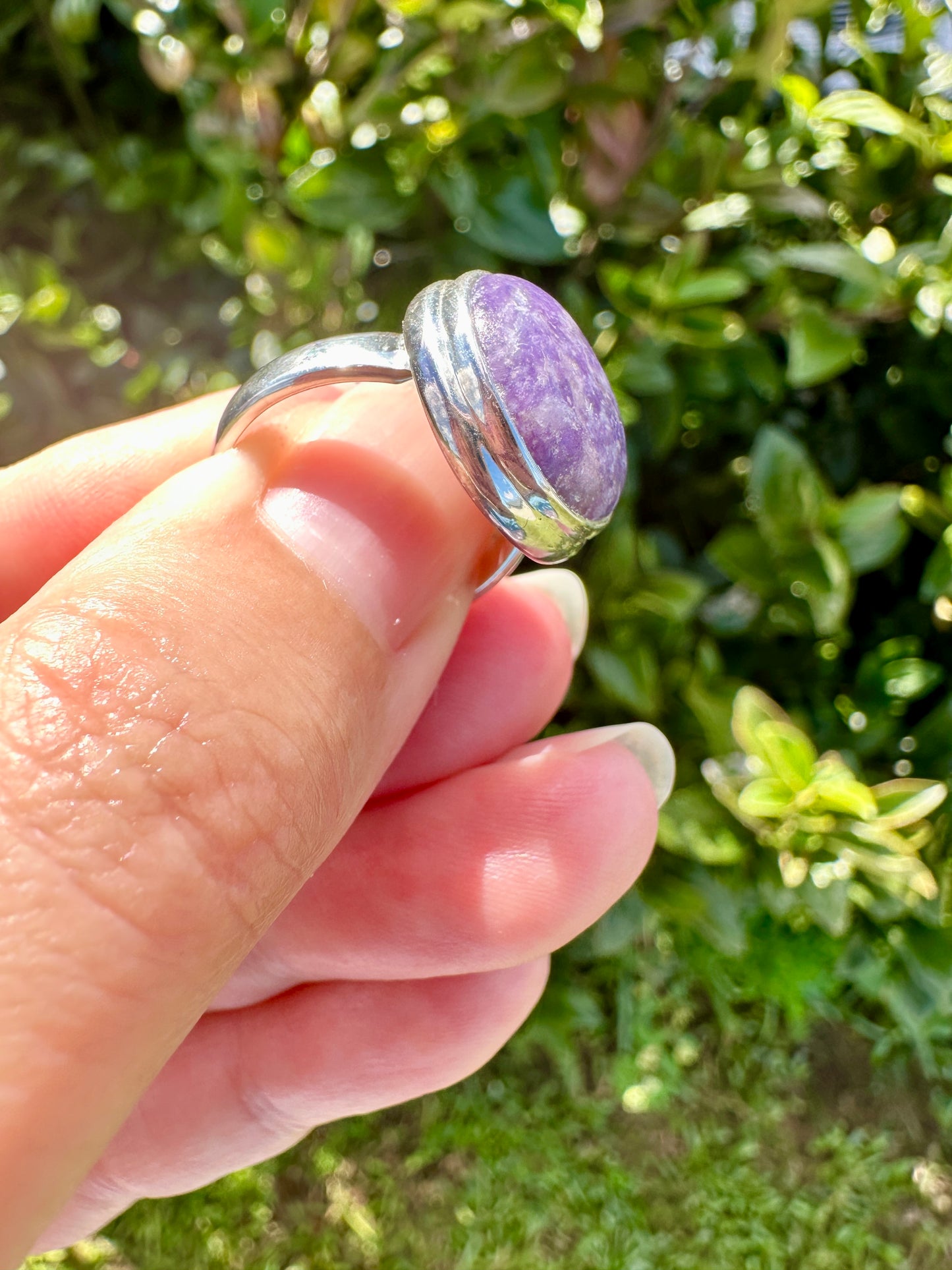 Sterling Silver Lepidolite Ring Size 7.25 | Gemstone Jewelry | Natural Healing Crystal Ring | Elegant Boho Statement Ring Gift