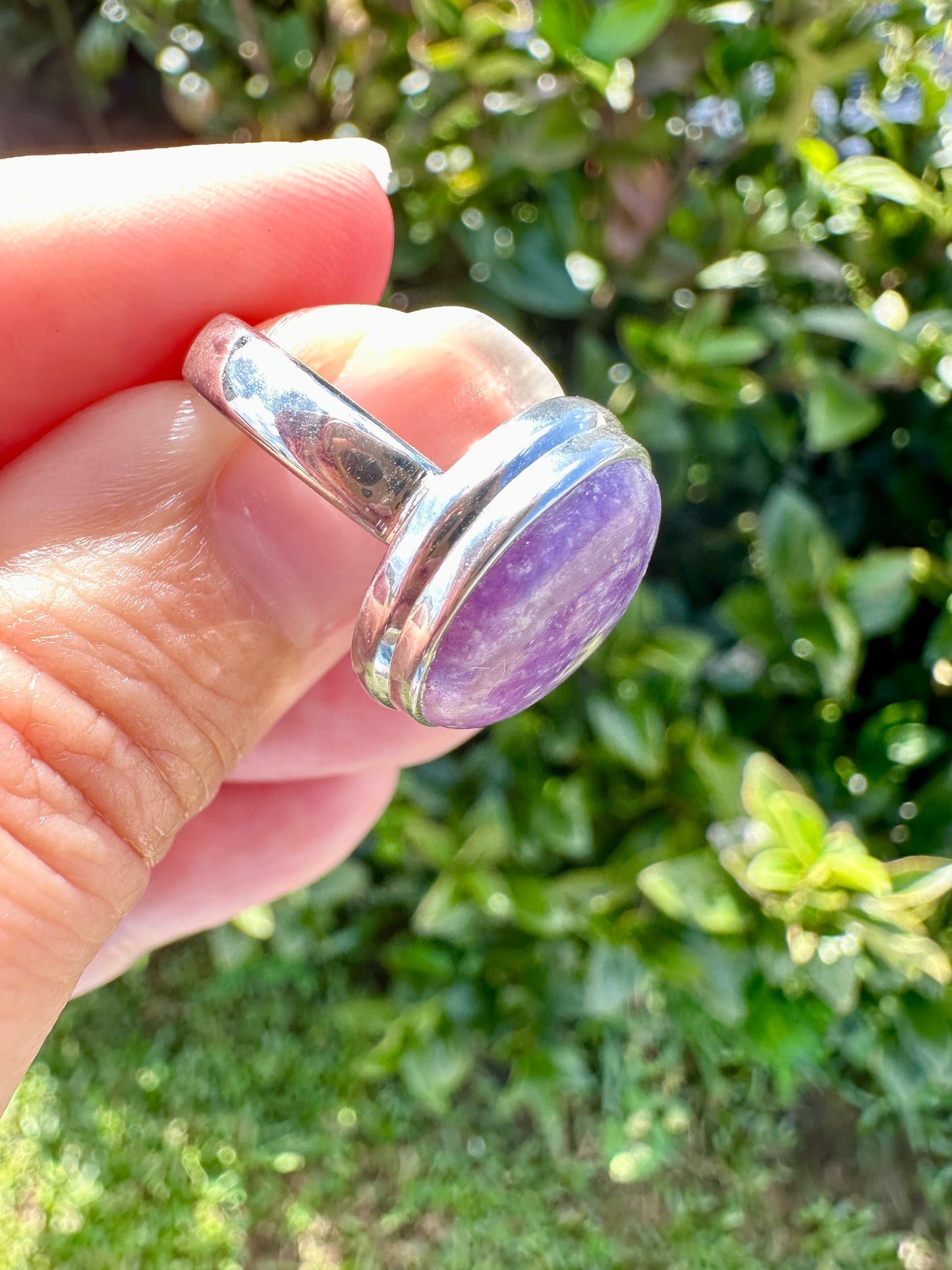 Sterling Silver Lepidolite Ring Size 7.25 | Gemstone Jewelry | Natural Healing Crystal Ring | Elegant Boho Statement Ring Gift