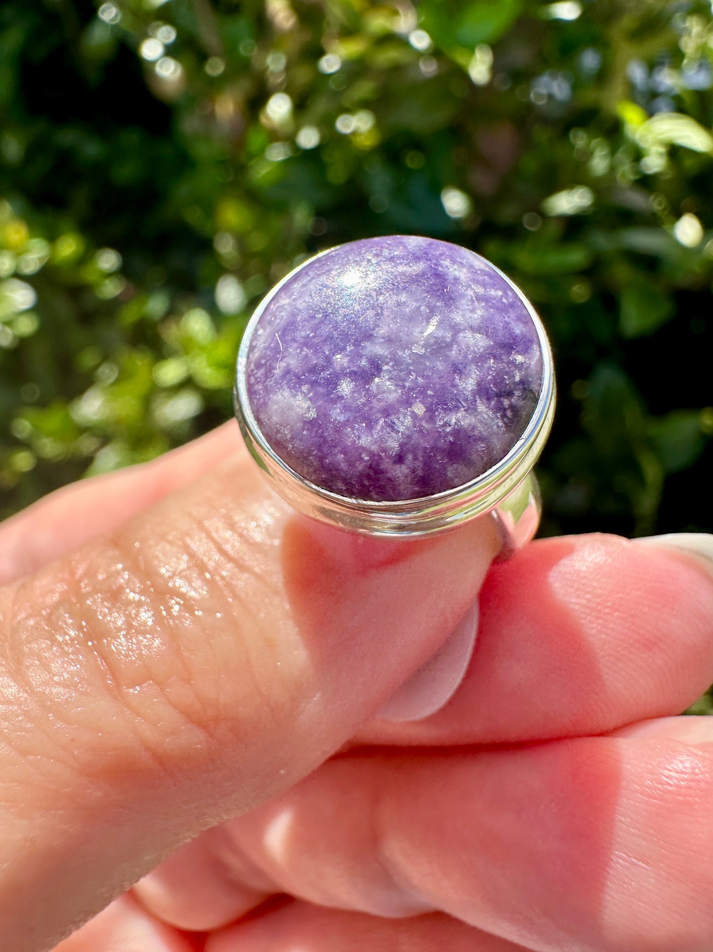 Sterling Silver Lepidolite Ring Size 7.25 | Gemstone Jewelry | Natural Healing Crystal Ring | Elegant Boho Statement Ring Gift